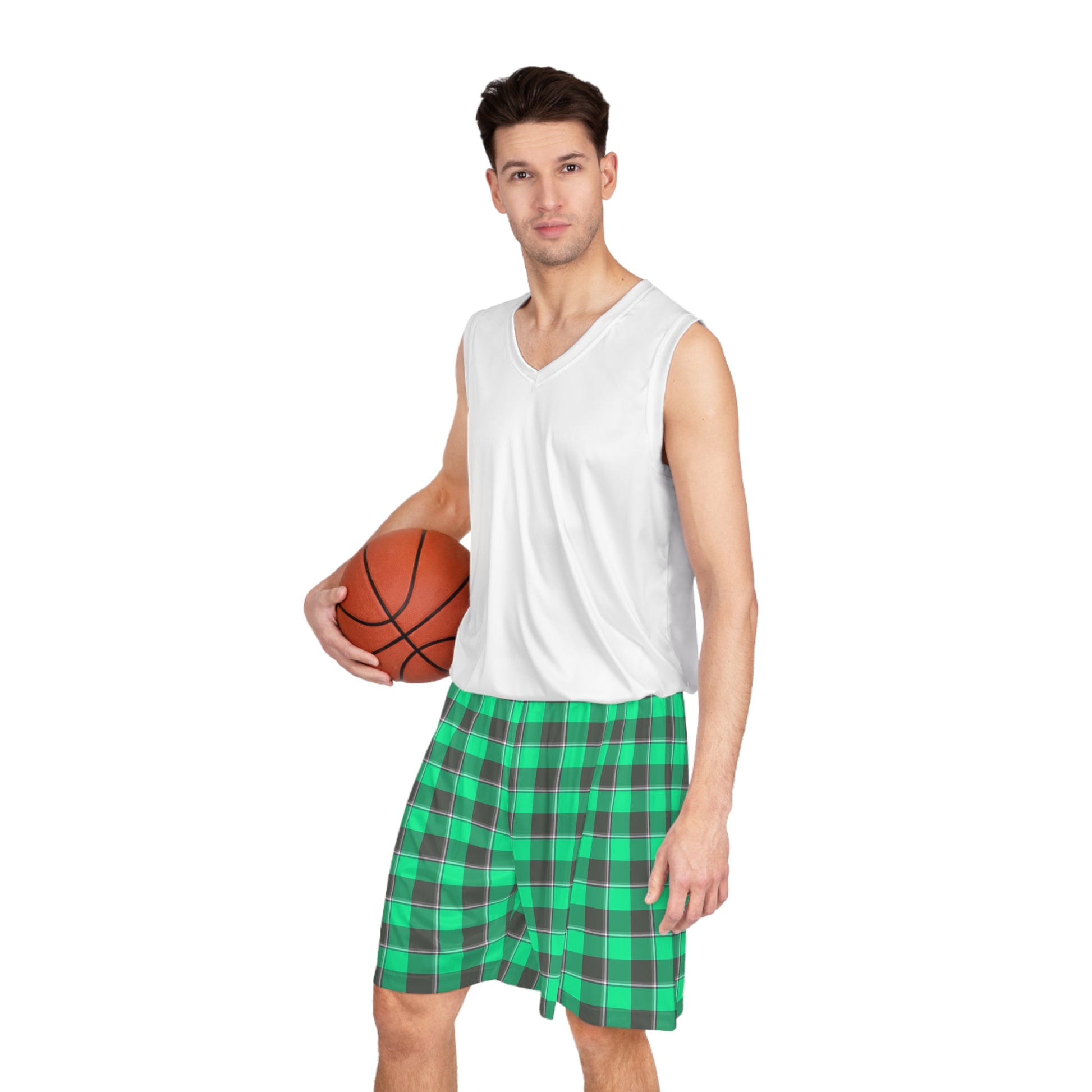 Stylish Basketball Shorts, Green Plaid Wear, Summer Sports, Workout Gear, Gym Essentials, Casual Loungewear - Celtic Scents