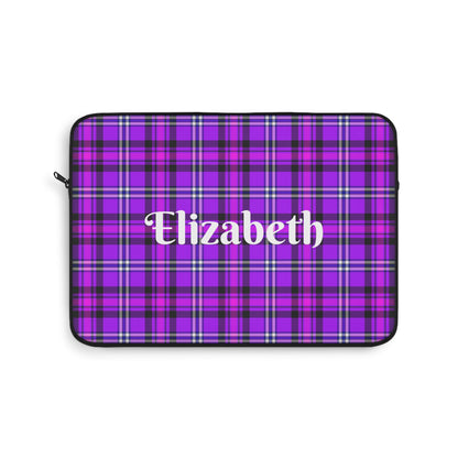 Personalized Purple Plaid Laptop Sleeve, Custom Tech Case, Stylish Laptop Cover - Celtic Scents