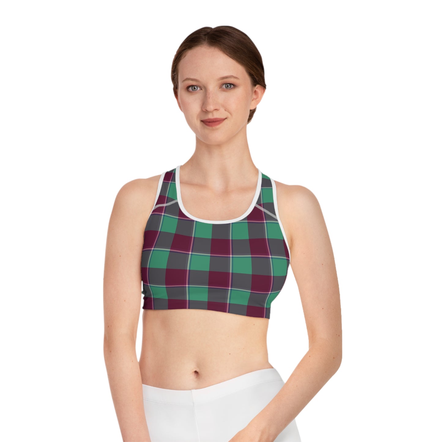 Plaid Pattern Sports Bra, Stylish Activewear, Gymwear, Workout Top, Fitness Apparel, Training Bra - Celtic Scents
