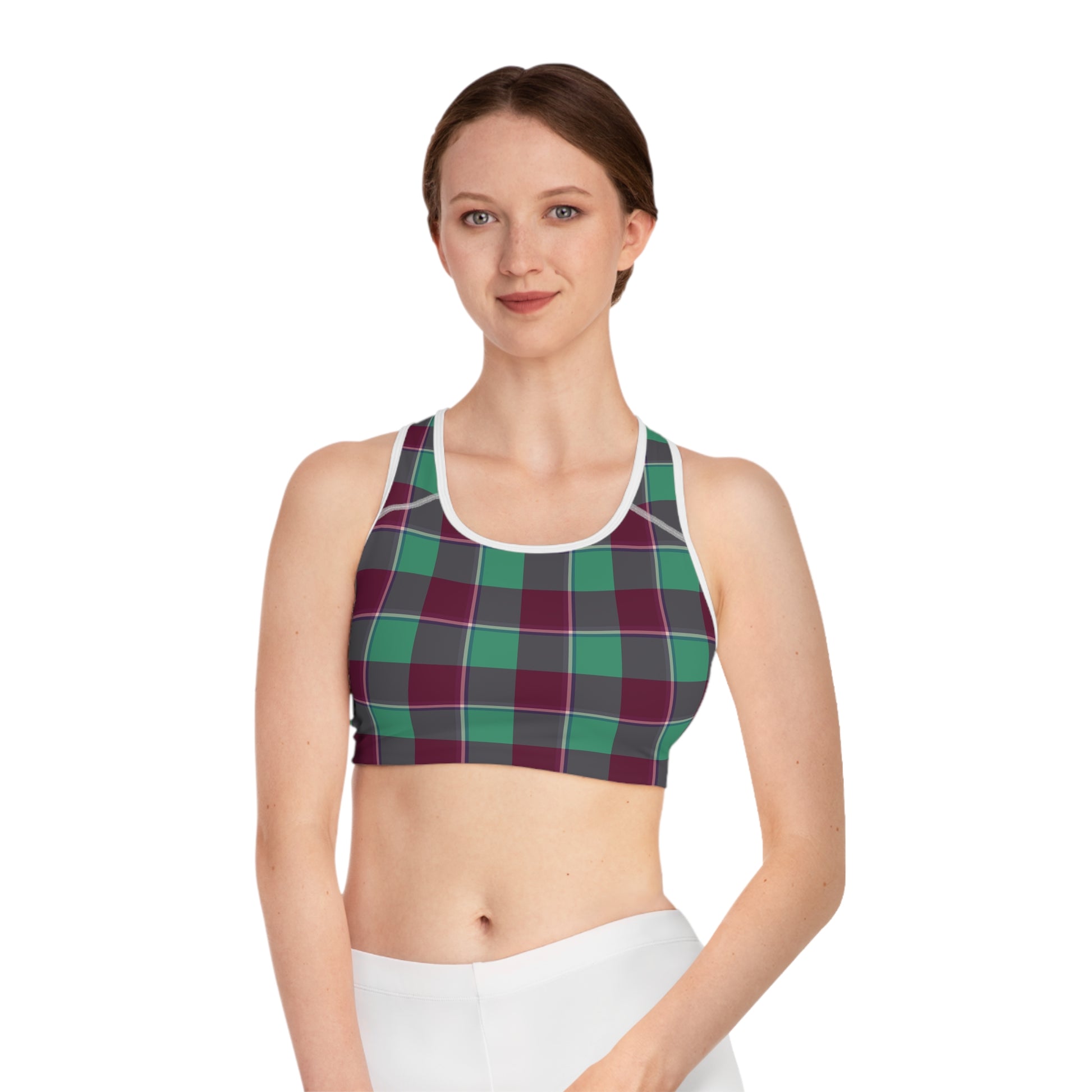 Plaid Pattern Sports Bra, Stylish Activewear, Gymwear, Workout Top, Fitness Apparel, Training Bra - Celtic Scents