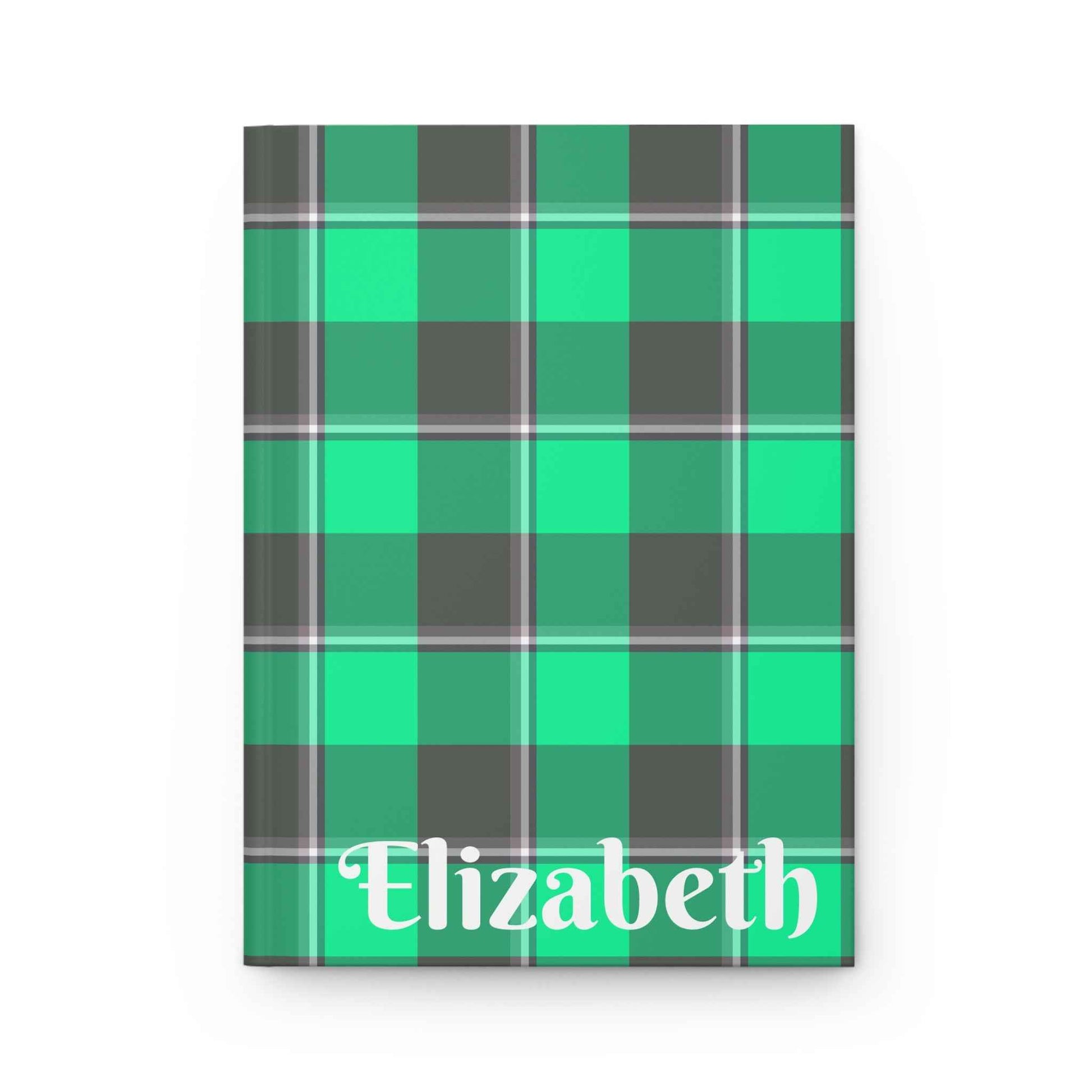 Personalized Plaid Hardcover Journal, Stylish Notebook for Journaling, Gifts for Students, Planners, Green Plaid Design