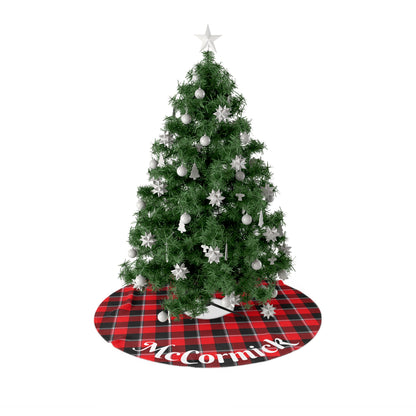 Personalized Festive Plaid Christmas Tree Skirt, Holiday Decor, Red and Black Plaid Tree Skirt - Celtic Scents