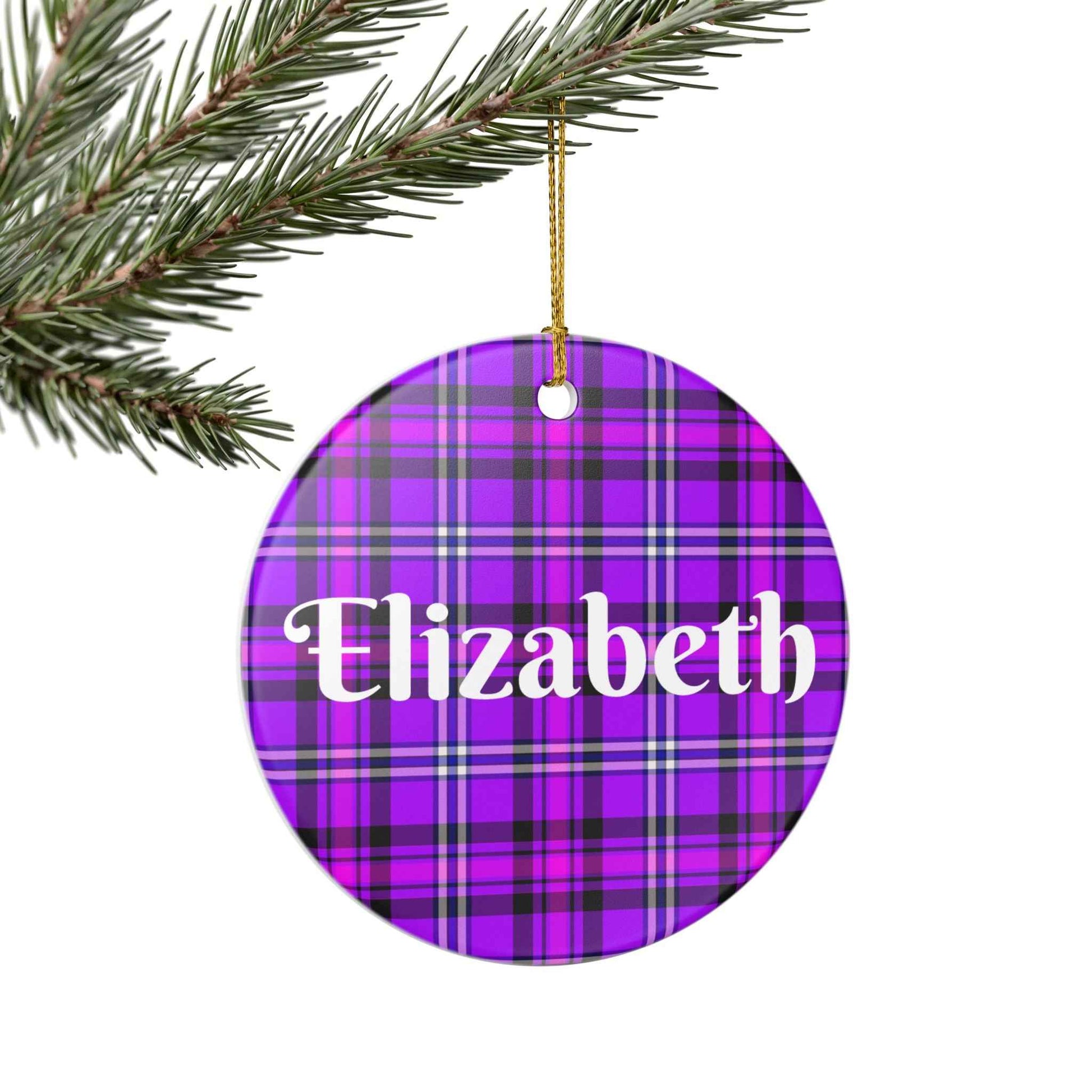 Personalized Ceramic Ornament, Custom Name Decoration, Holiday Gift, Home Decor, Plaid Ornament, Christmas Tree Decoration