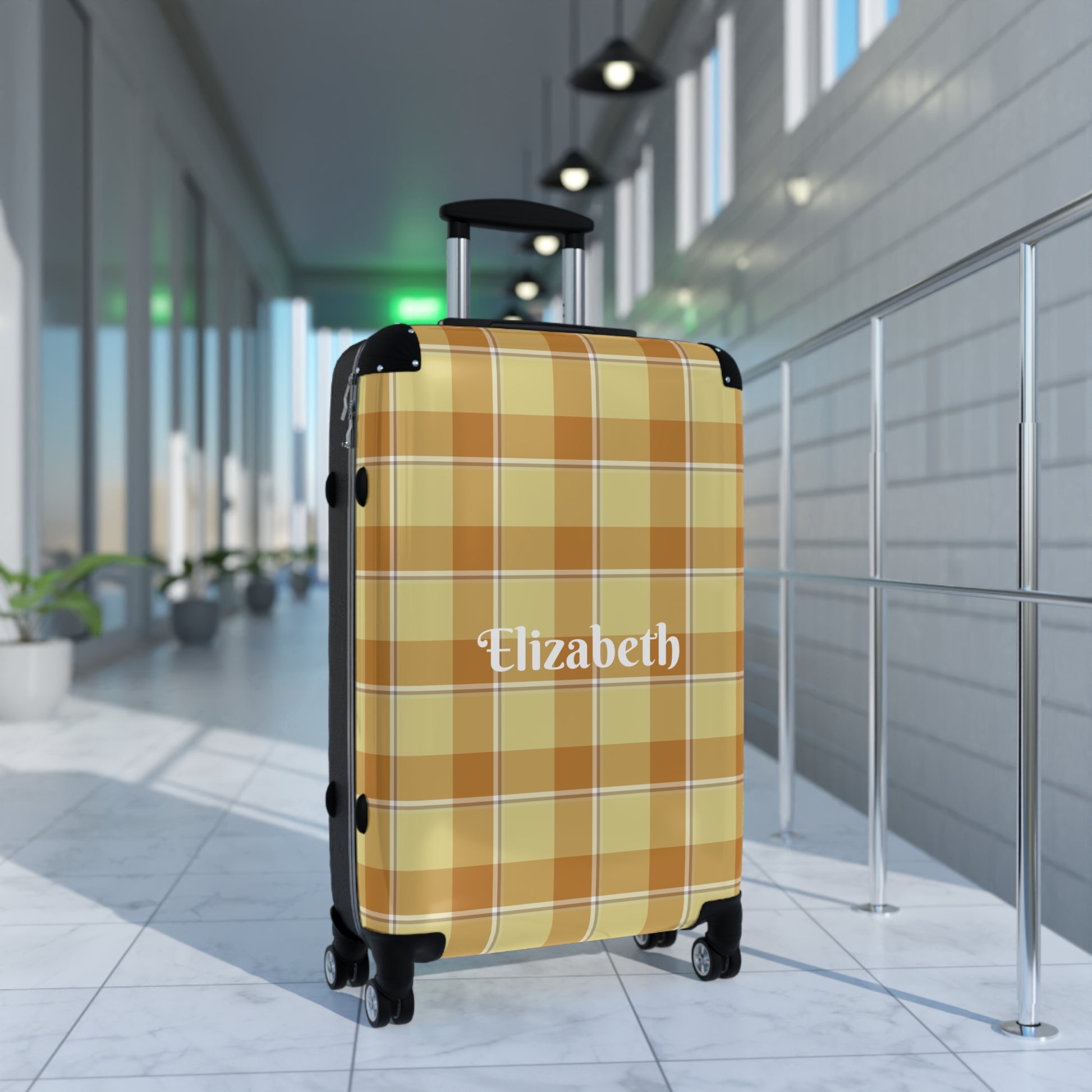 Personalized Suitcase, Travel Essentials, Custom Luggage, Beige Plaid Design, Gift for Travelers, Vacation Accessory - Celtic Scents