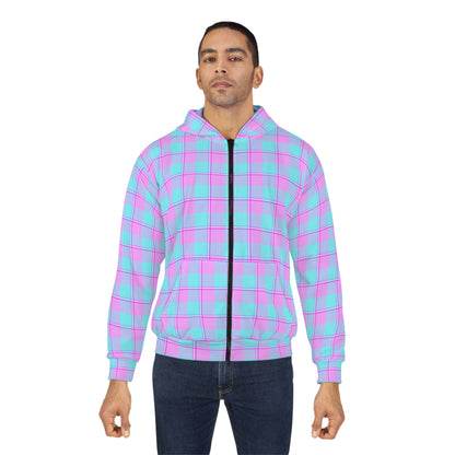 Pastel Plaid Unisex Zip Hoodie, Cozy Casual Spring Jacket, Perfect Gift for Birthdays, Festivals, Everyday Wear, Trendy Streetwear - Celtic Scents