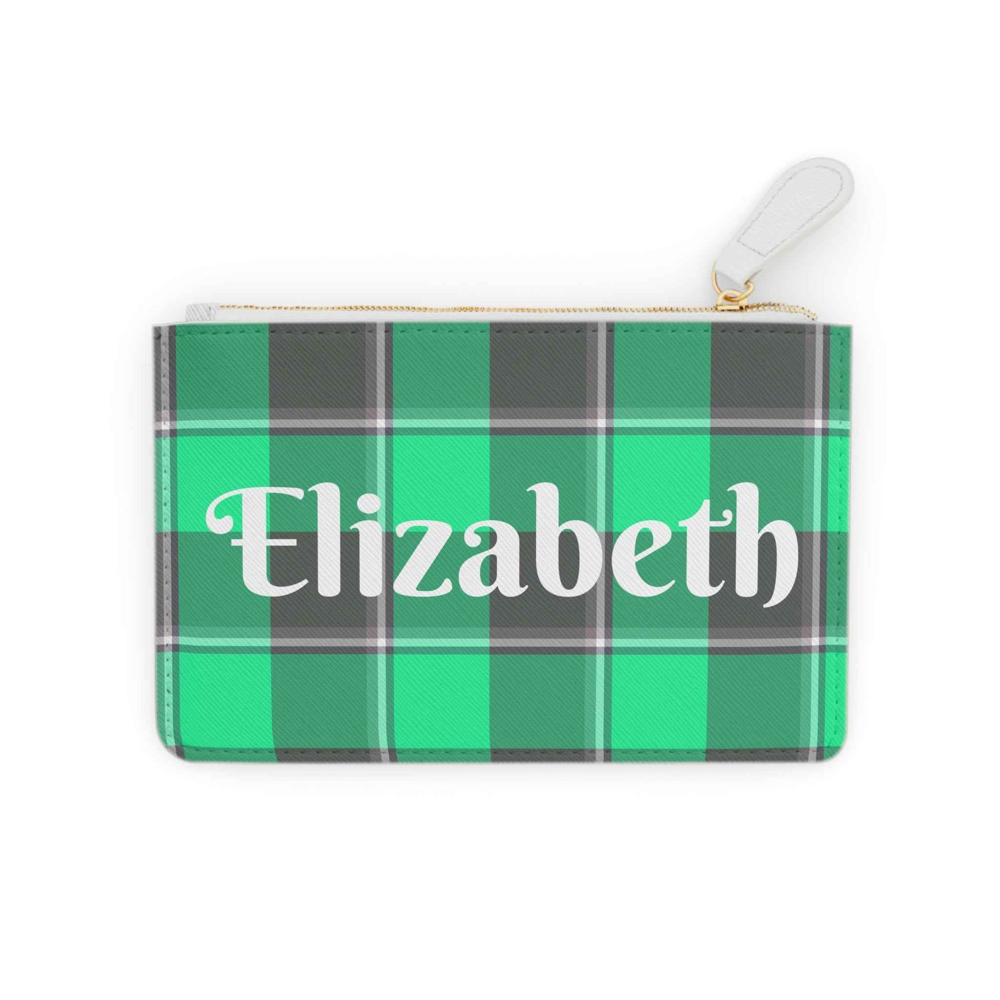 Personalized Plaid Mini Clutch Bag, Green Clutch for Women, Gift for Her, Custom Accessory, Stylish Pouch for Everyday Use
