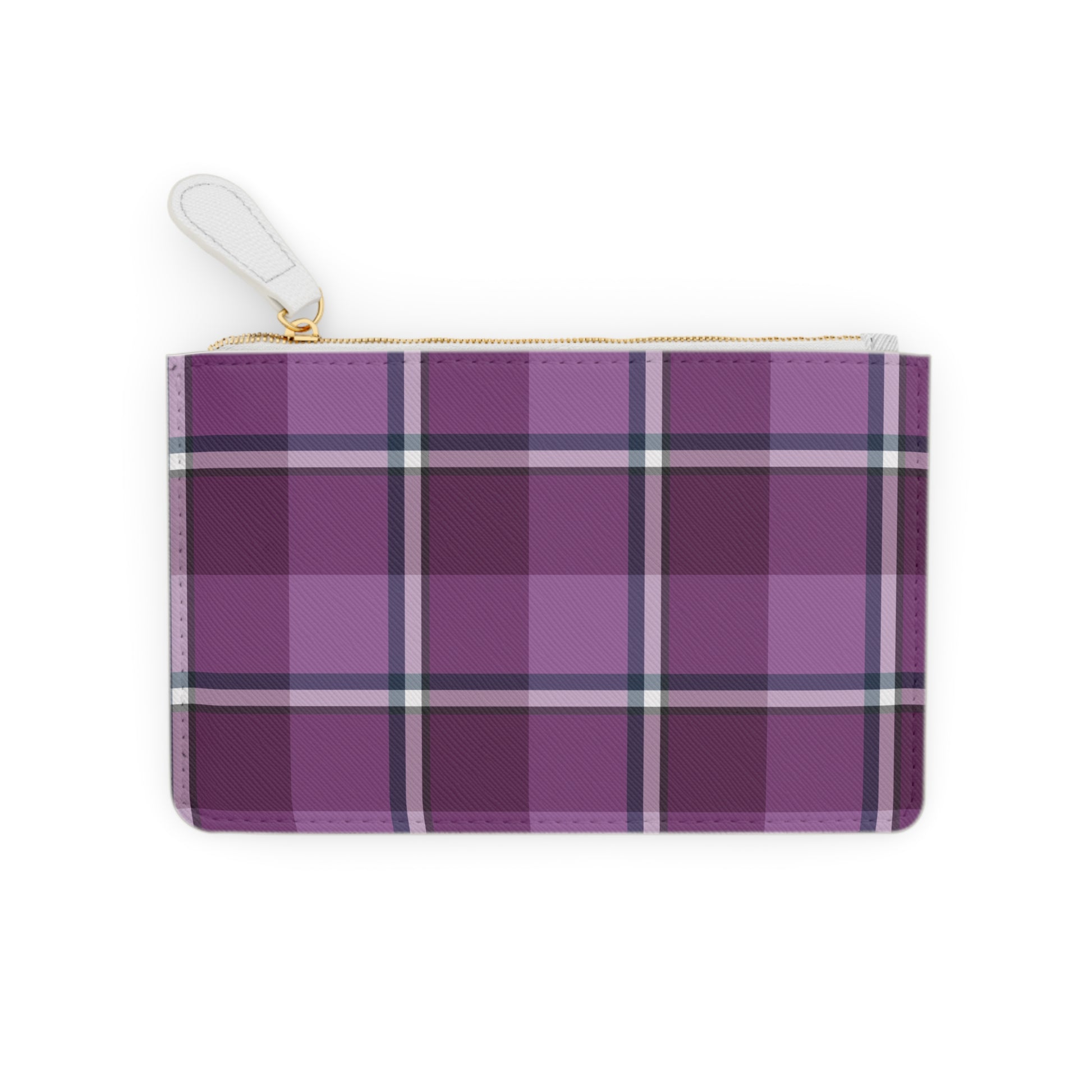 Personalized Mini Clutch Bag in Purple Plaid, Chic Makeup Pouch, Custom Name Wallet - Celtic Scents