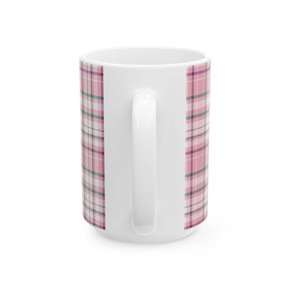 Cozy Multi Pink Plaid Mug | 11oz, 15oz Coffee Cup | Perfect for Autumn, Home Decor, Gift for Friends and Family, Warm Beverage Enjoyment - Celtic Scents