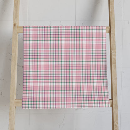 Chic Pink Plaid Hand Towel, Decorative Kitchen Towel, Farmhouse Decor, Gift for Her, Bath Towel, Home Essentials