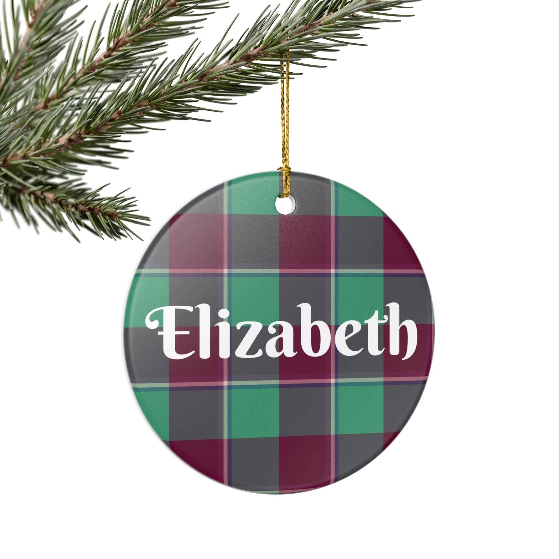 Personalized Plaid Ceramic Ornament, Custom Christmas Decoration, Holiday Gift, Keepsake, Name Ornament, Home Decor