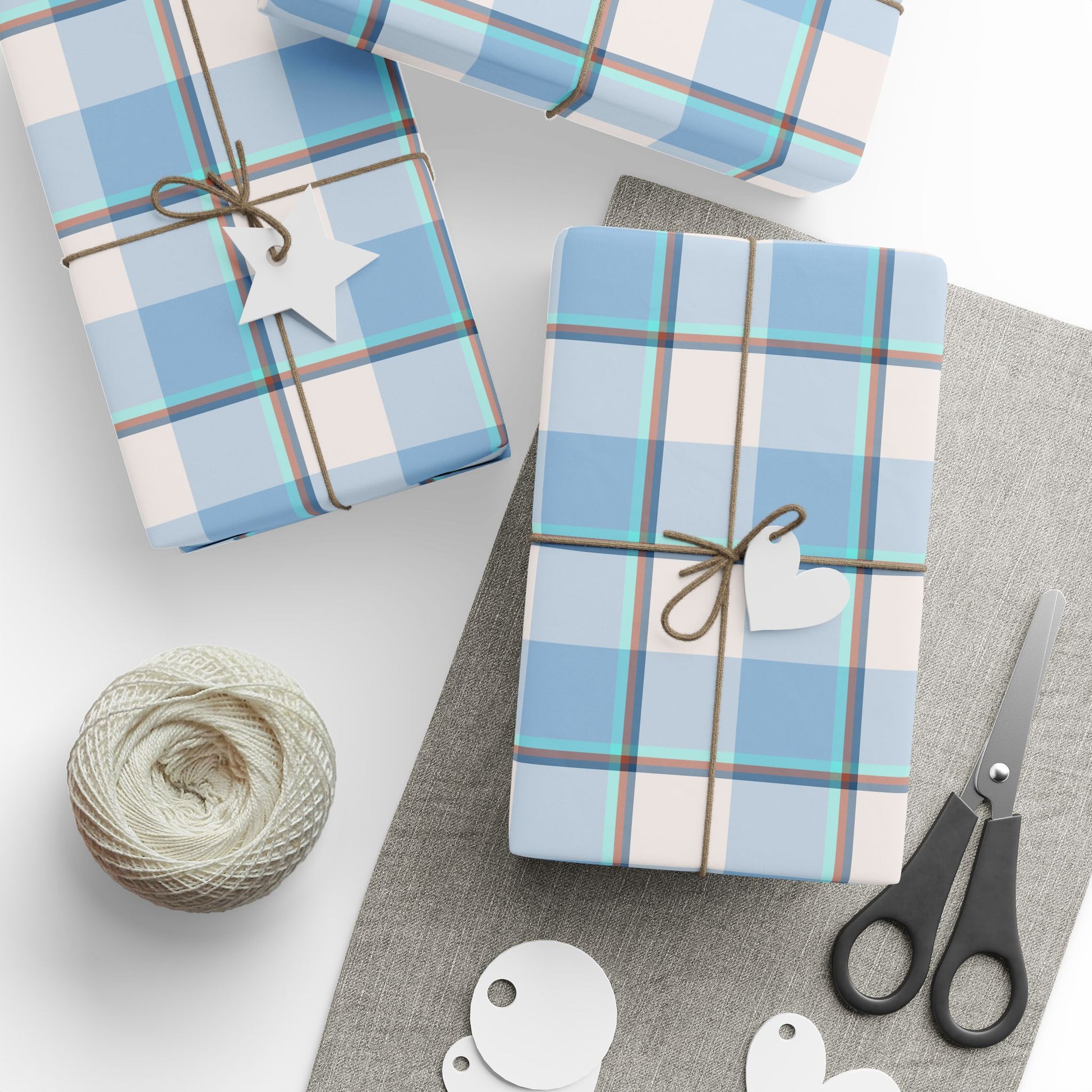 Blue Plaid Wrapping Paper, Gift Wrap for Birthdays, Holidays, Festivals, Eco-Friendly Packaging, Decorative Paper - Celtic Scents