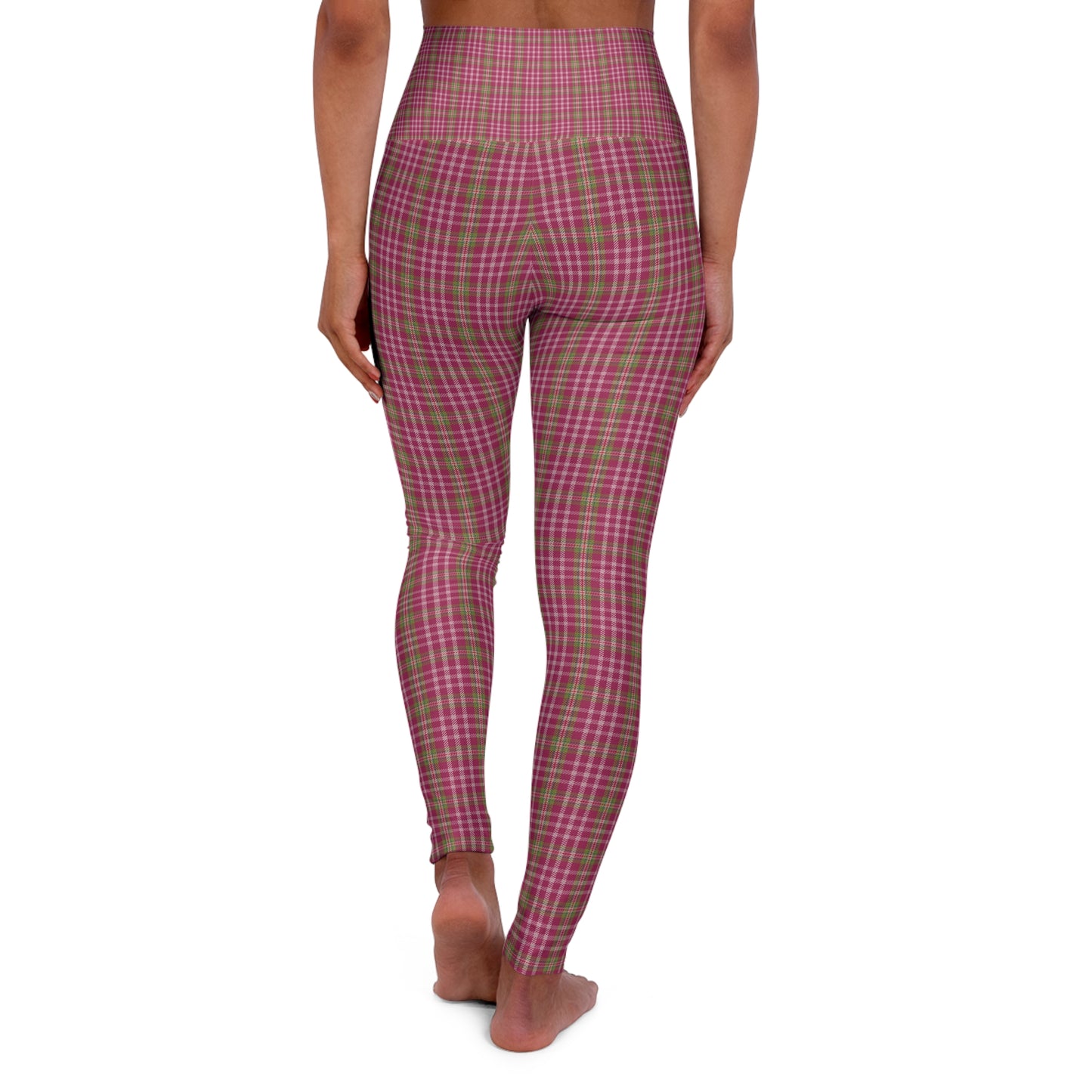 Trendy Pink Plaid High Waisted Yoga Leggings, Comfortable Workout Leggings, Stylish Activewear, Fitness Apparel, Casual Athleisure Clothing - Celtic Scents