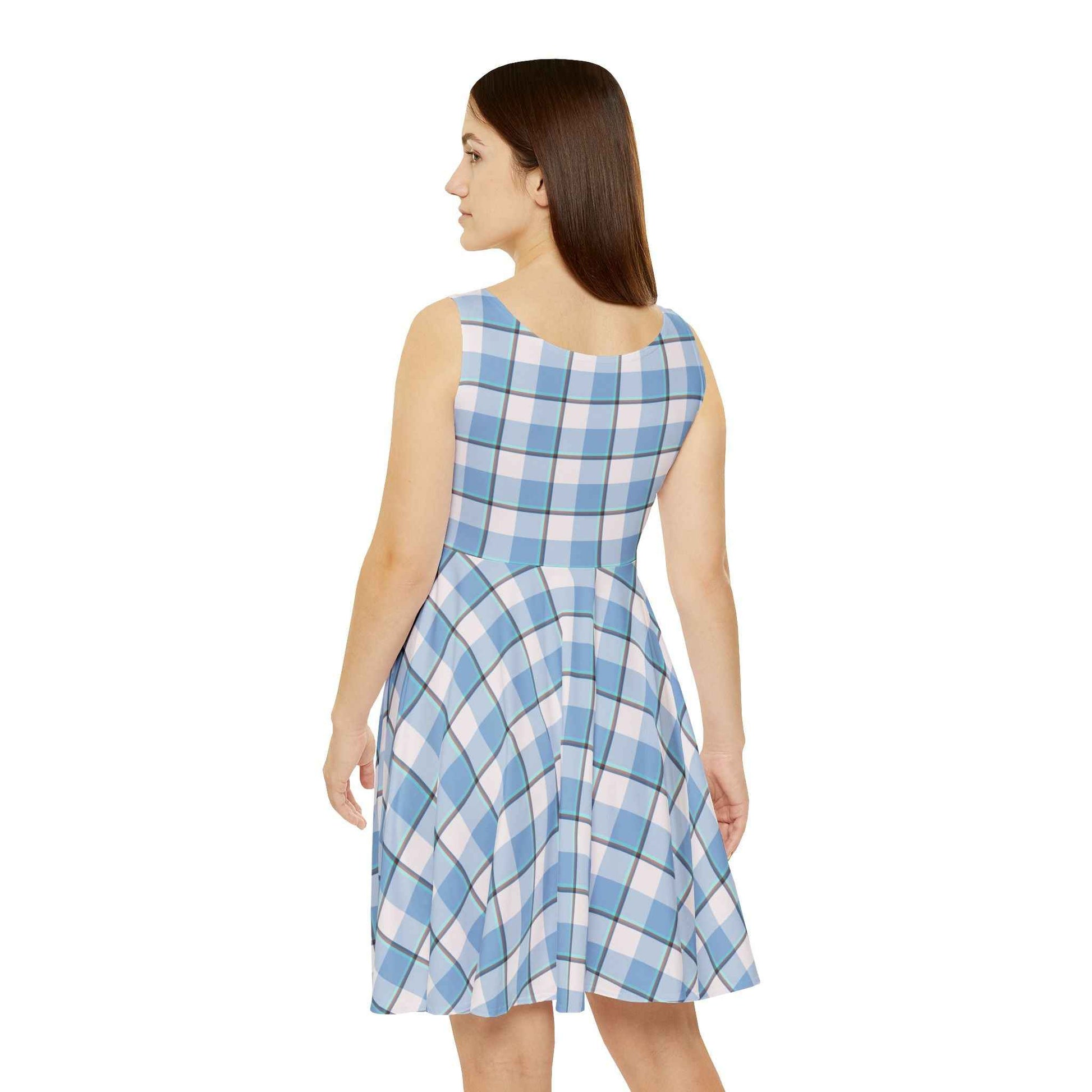 Winter Plaid Blue Women's Skater Dress | Casual Summer Dress, Spring Party Dress, Comfortable Everyday Wear, Vintage Style, Birthday Gift