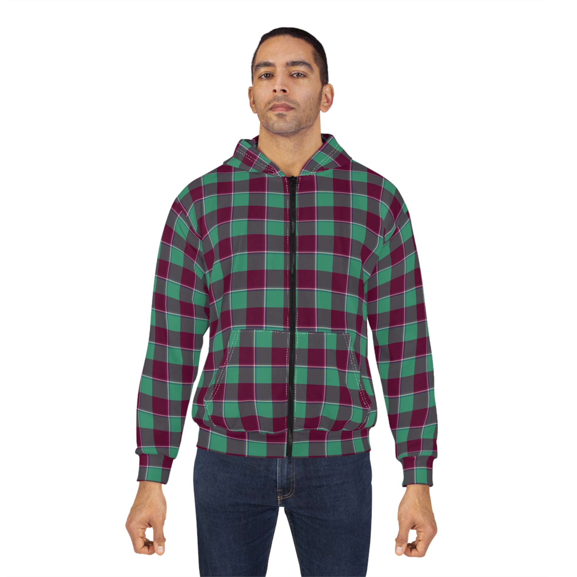 Plaid Unisex Zip Hoodie, Cozy Layering, Casual Wear, Gift for Him/Her, Fall/Winter Fashion, Outdoor Activities, Everyday Comfort - Celtic Scents