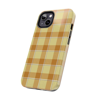 Stylish Autumn Plaid Tough Phone Cases, Trendy Phone Accessories, Durable Phone Protection, Yellow and Brown Plaid, Perfect Gift
