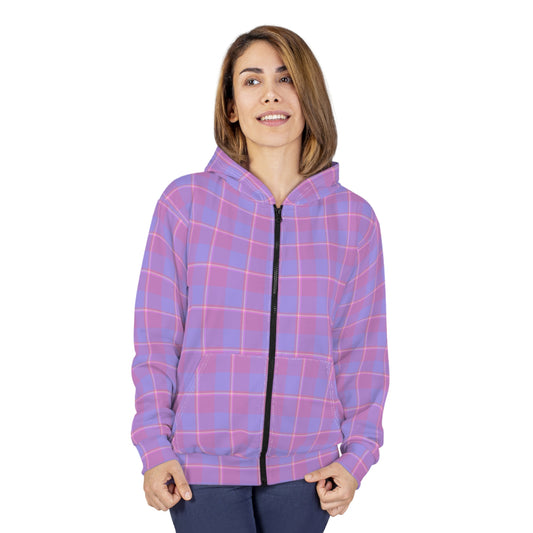 Pastel Plaid Unisex Zip Hoodie, Cozy Layering Piece, Casual Wear, Trendy Spring Apparel, Comfortable Style, Gift for Her/Him - Celtic Scents