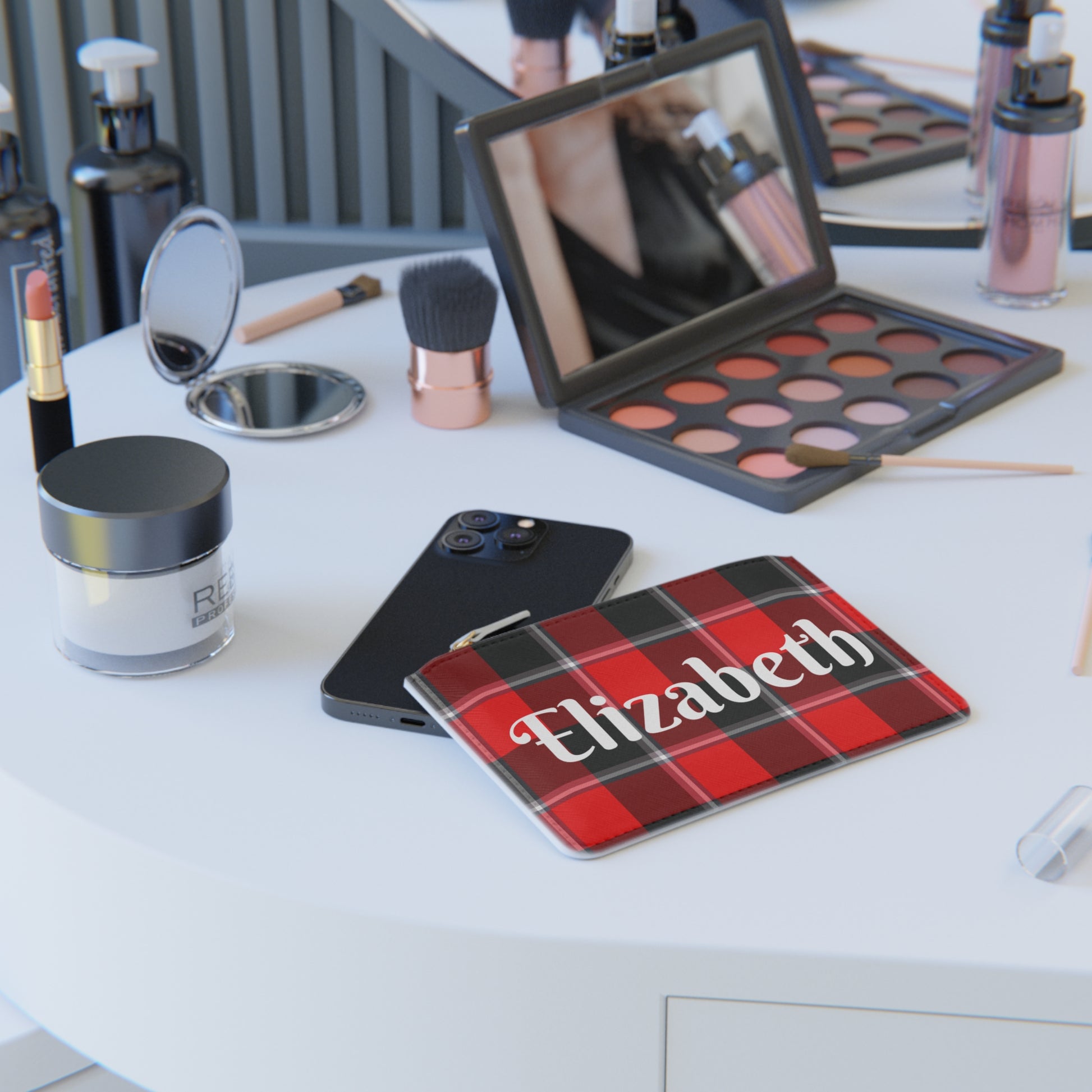 Personalized Mini Clutch Bag, Red Plaid Pouch, Custom Name Wallet, Fashion Accessory, Perfect Gift for Her, Holiday Essentials - Celtic Scents