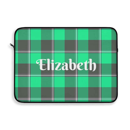 Personalized Green Plaid Laptop Sleeve, Custom Tech Case, Laptop Bag, Gift for Her, Back to School Essentials