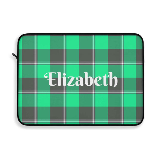 Personalized Green Plaid Laptop Sleeve, Custom Tech Case, Laptop Bag, Gift for Her, Back to School Essentials