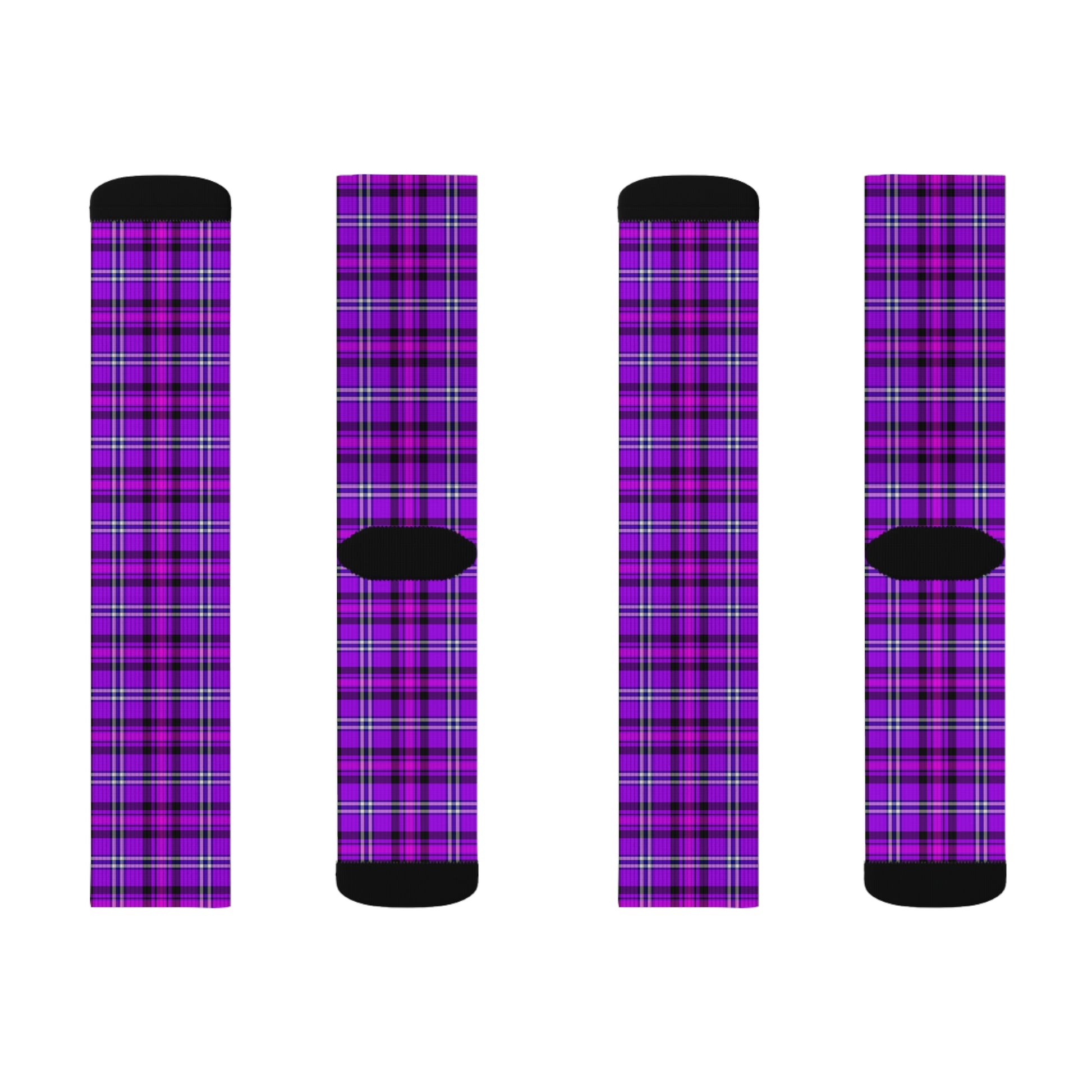 Purple Plaid Sublimation Socks, Cozy Gifts for Her, Fashionable Footwear - Celtic Scents