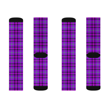 Purple Plaid Sublimation Socks, Cozy Gifts for Her, Fashionable Footwear - Celtic Scents
