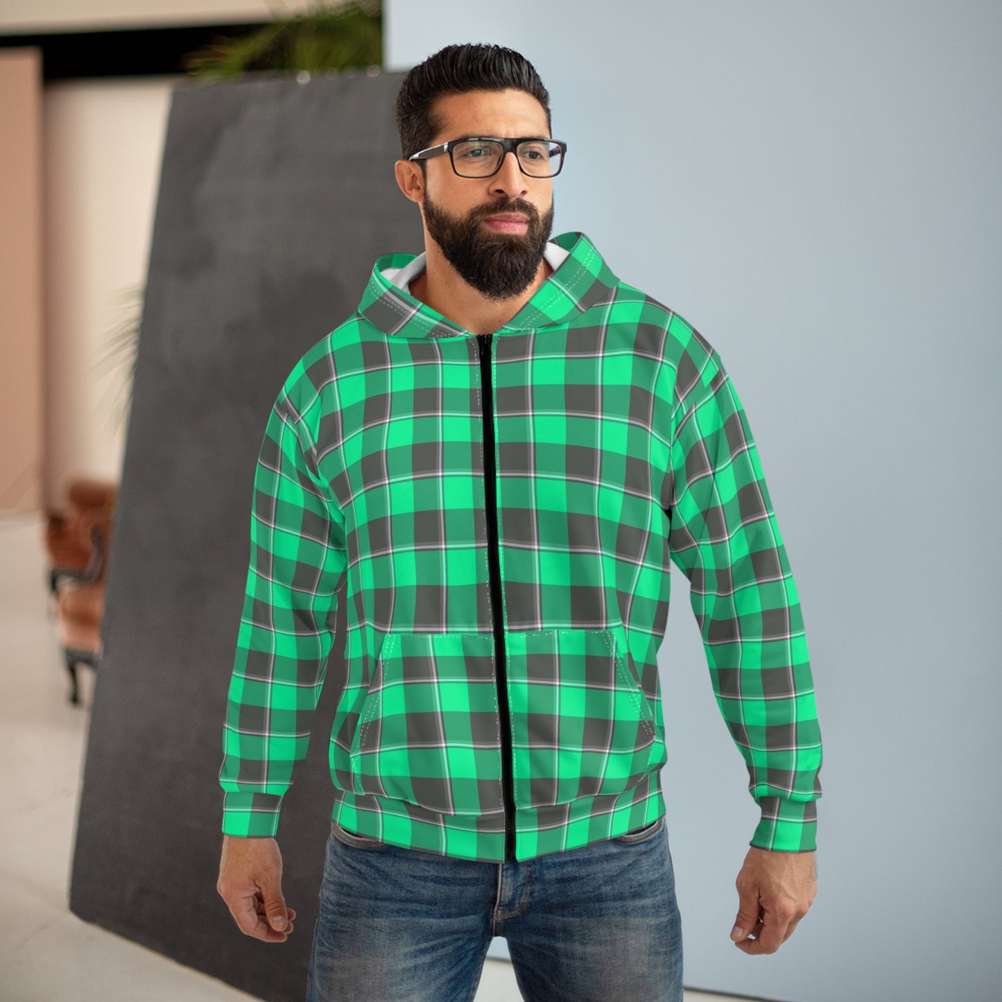 Unisex Plaid Zip Hoodie, Cozy Layering, Casual Wear, Perfect for Fall, Gifts for Him and Her, Everyday Comfort - Celtic Scents