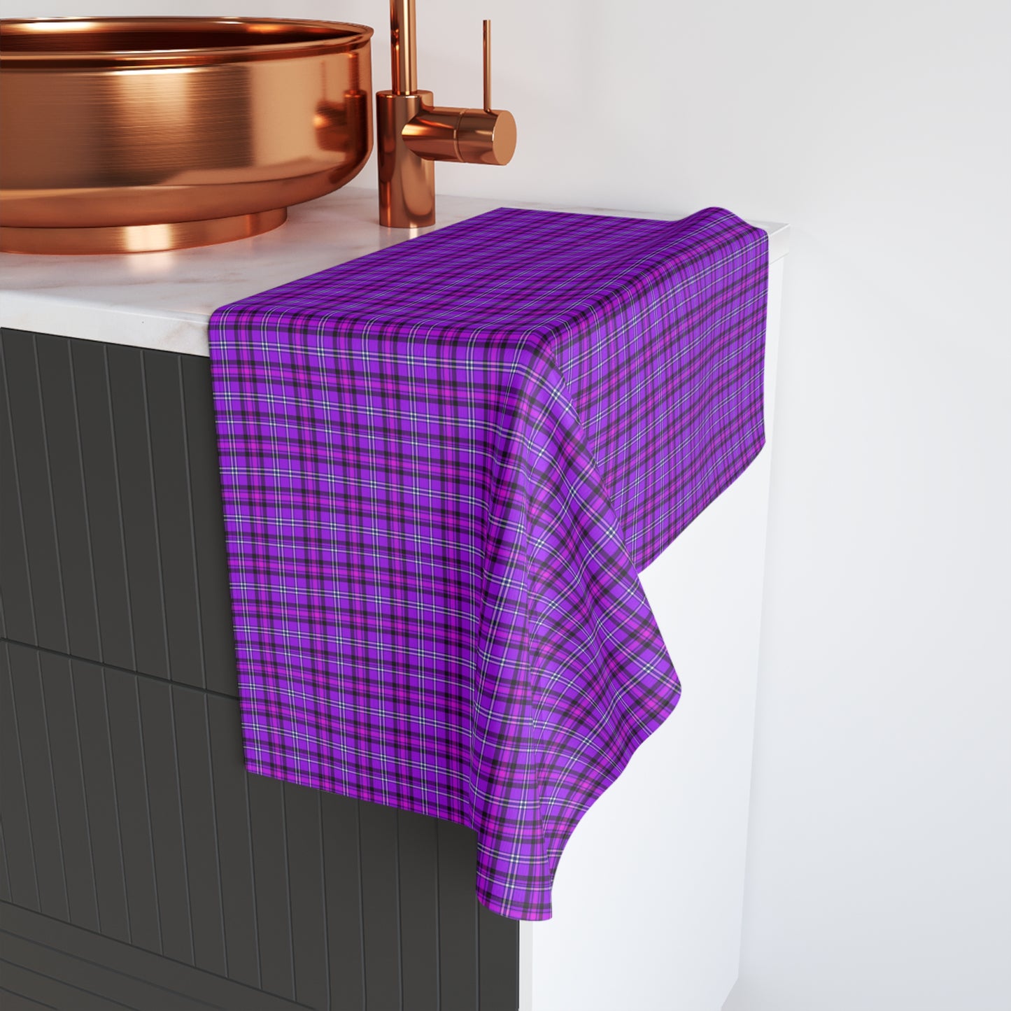 Purple Plaid Hand Towel, Cozy Kitchen Decor, Gift for Her, Bathroom Essentials, Picnic Accessory, Home Textile
