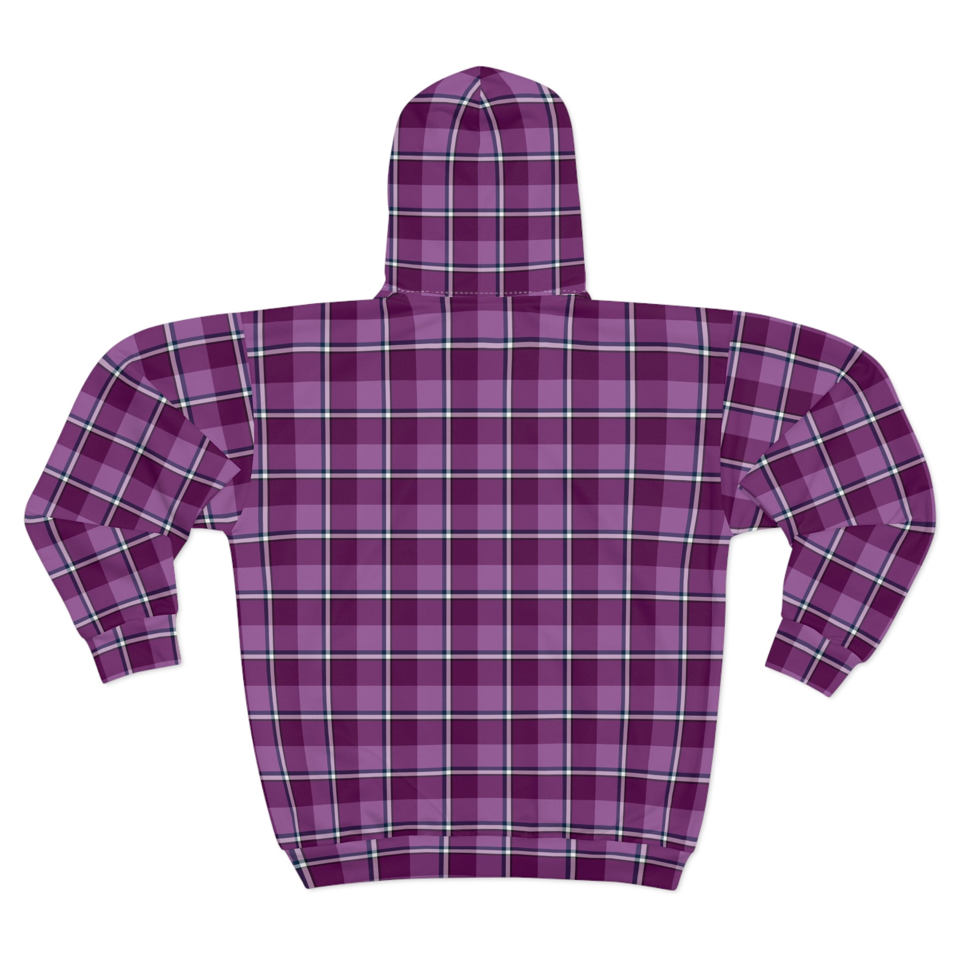 Stylish Purple Plaid Unisex Zip Hoodie, Comfortable Layering for All Seasons, Casual Wear, Gift for Her/Him, Cozy Lounge - Celtic Scents