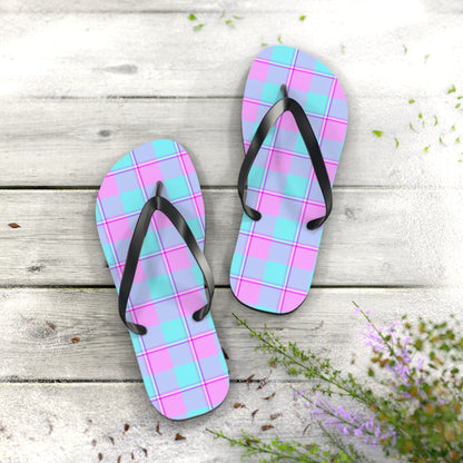 Colorful Plaid Flip Flops, Fun Summer Footwear, Beach Sandals, Casual Flip Flops - Celtic Scents