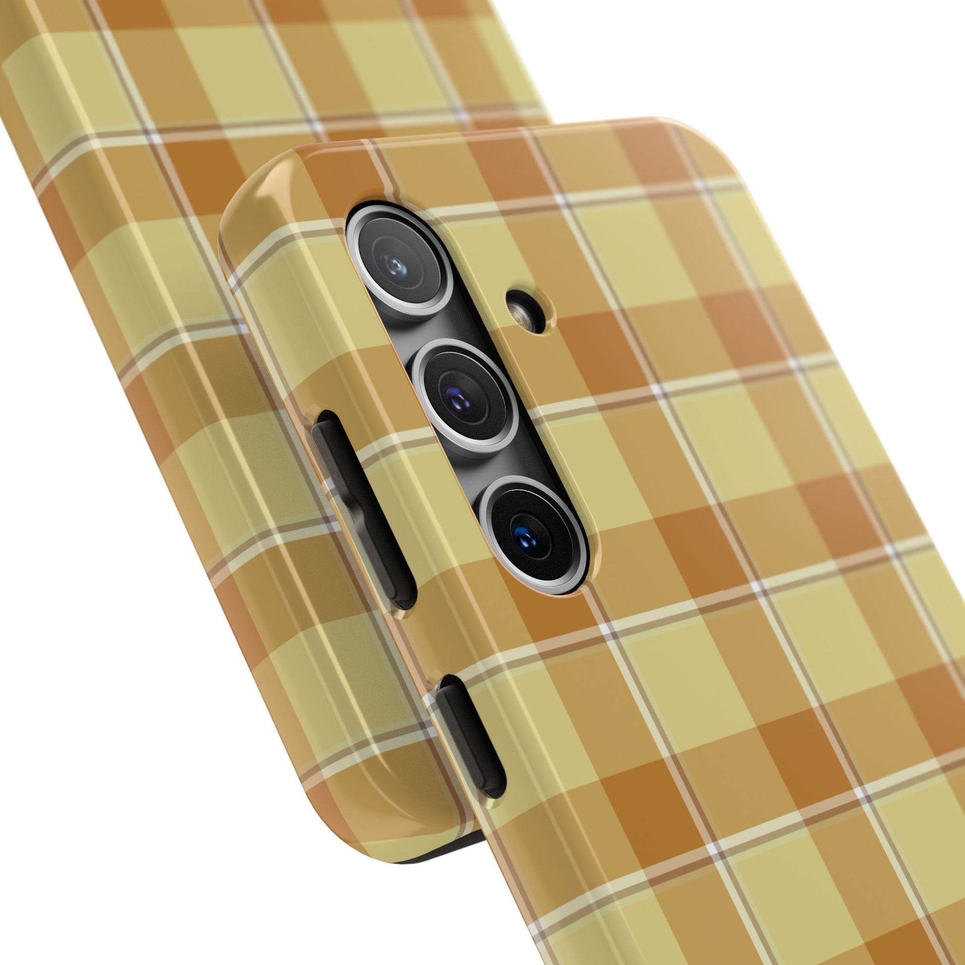 Stylish Autumn Plaid Tough Phone Cases, Trendy Phone Accessories, Durable Phone Protection, Yellow and Brown Plaid, Perfect Gift - Celtic Scents