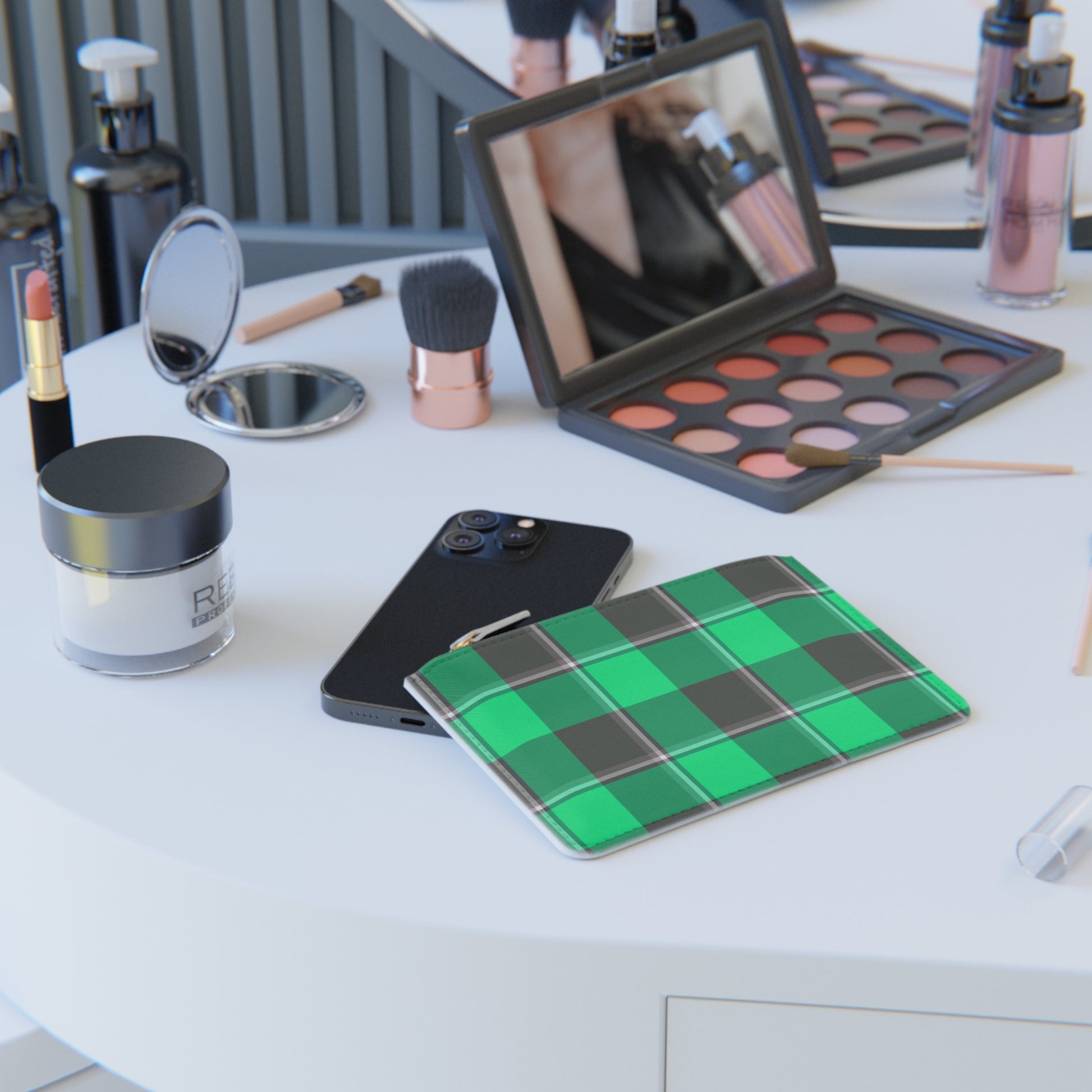 Personalized Plaid Mini Clutch Bag, Green Clutch for Women, Gift for Her, Custom Accessory, Stylish Pouch for Everyday Use - Celtic Scents