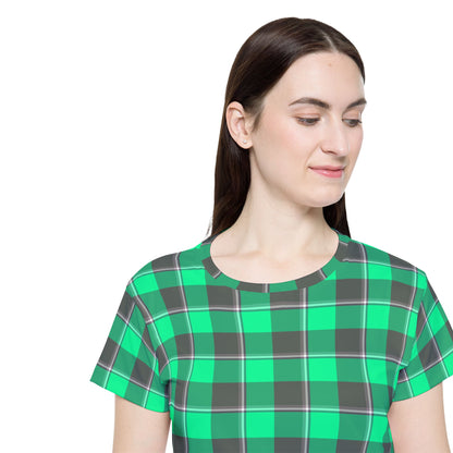 Women's Sports Jersey, Customizable Shirt, Green Plaid, Casual Comfort - Celtic Scents