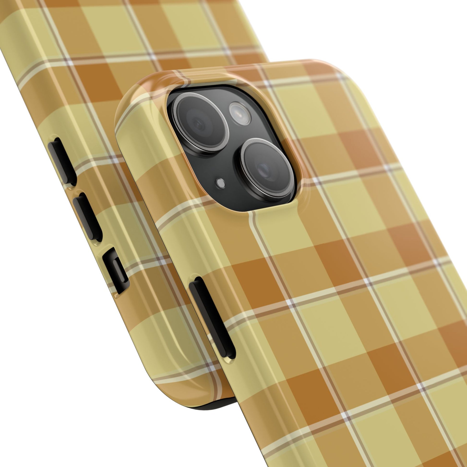 Stylish Autumn Plaid Tough Phone Cases, Trendy Phone Accessories, Durable Phone Protection, Yellow and Brown Plaid, Perfect Gift - Celtic Scents