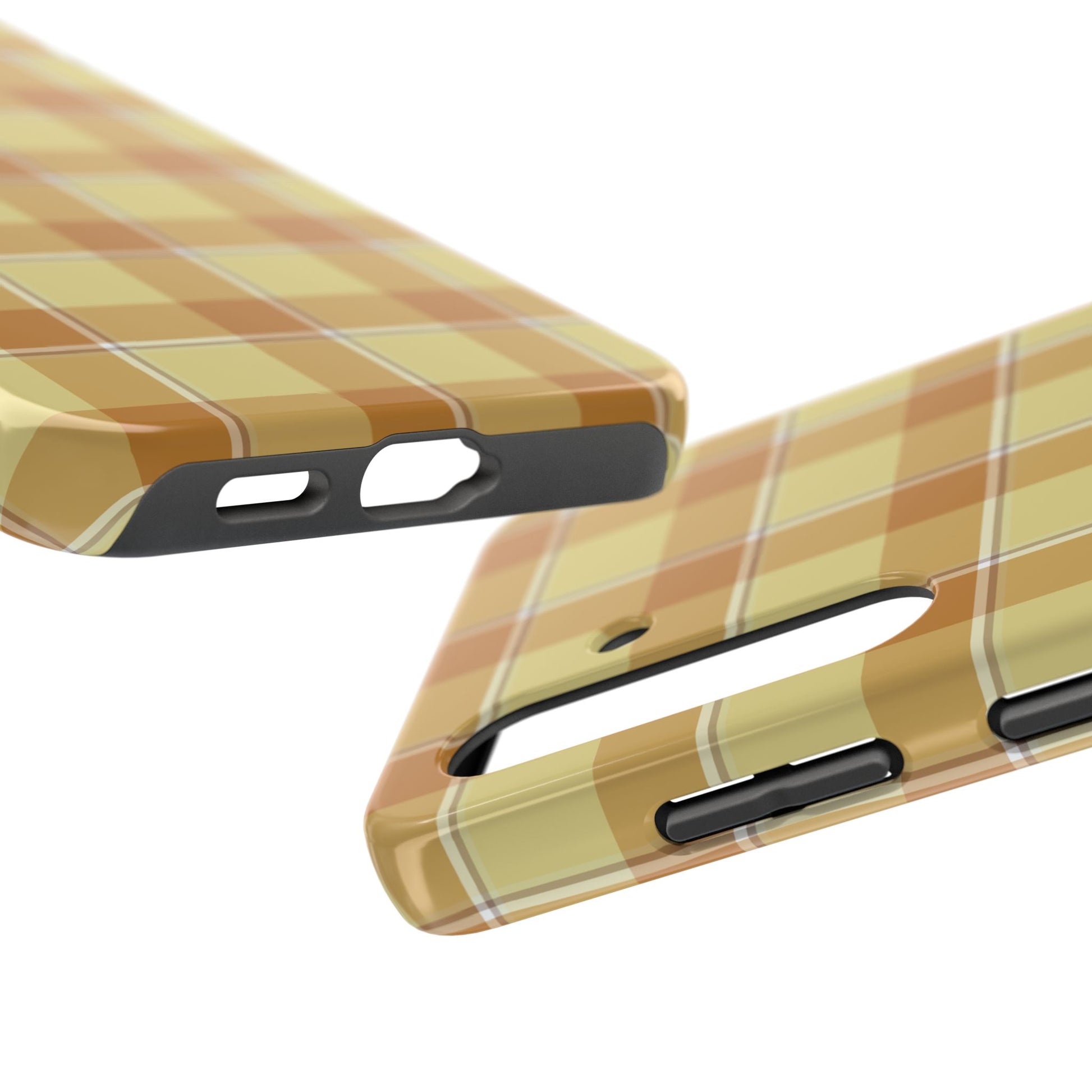 Stylish Autumn Plaid Tough Phone Cases, Trendy Phone Accessories, Durable Phone Protection, Yellow and Brown Plaid, Perfect Gift - Celtic Scents