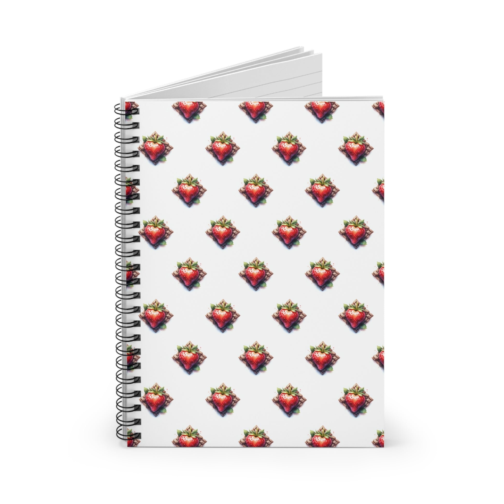 Strawberry Pattern Spiral Notebook - Ruled Lines, Cute Notebook for School, Gift for Students, Journal, Note Taking, Spring Vibes - Celtic Scents