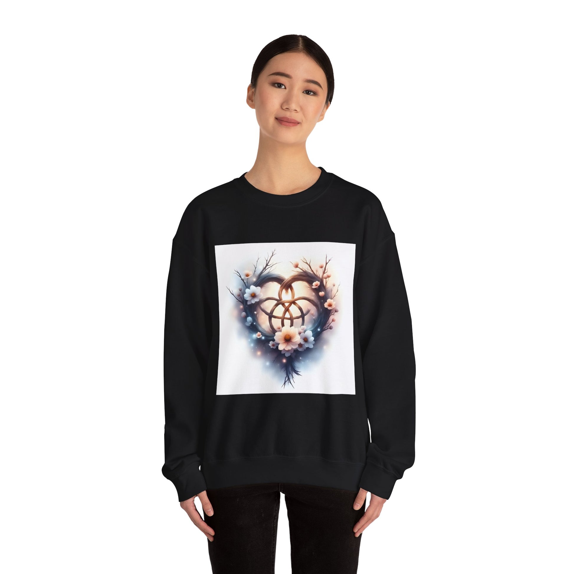 Floral Heart Crewneck Sweatshirt | Cozy Unisex Gift for Nature Lovers, Casual Wear, Spring Fashion, Eco-Friendly Style - Celtic Scents