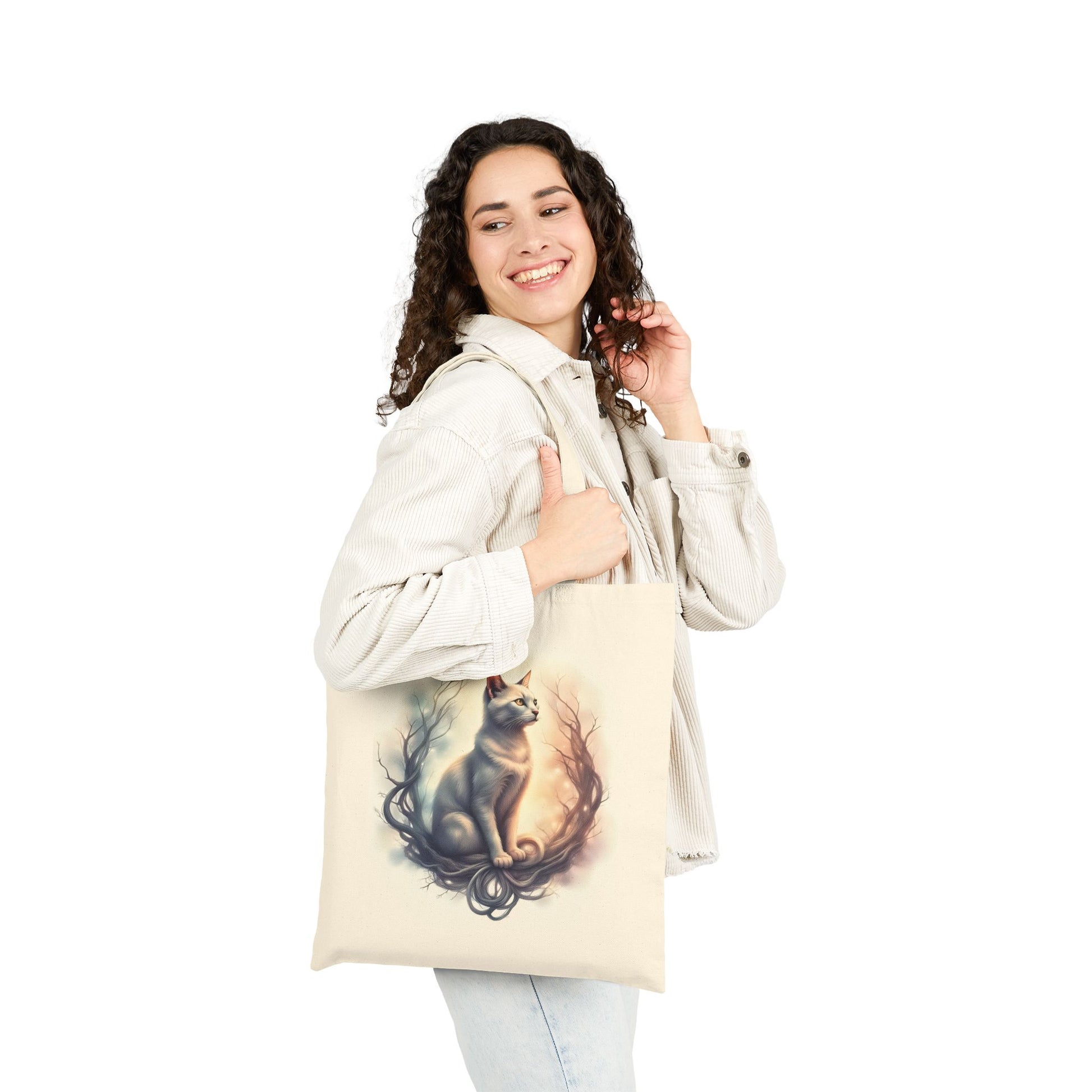 Whimsical Cat Canvas Tote Bag, Cat Lover Gift, Reusable Grocery Bag, Eco-Friendly Shopping Tote, Cute Animal Art Purse - Celtic Scents