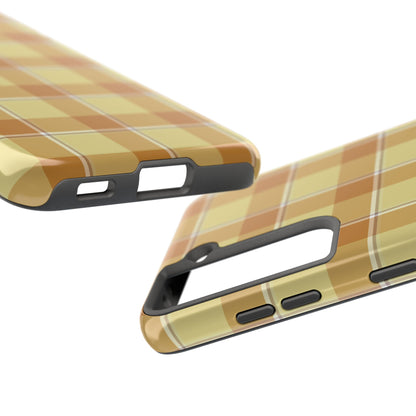 Stylish Autumn Plaid Tough Phone Cases, Trendy Phone Accessories, Durable Phone Protection, Yellow and Brown Plaid, Perfect Gift