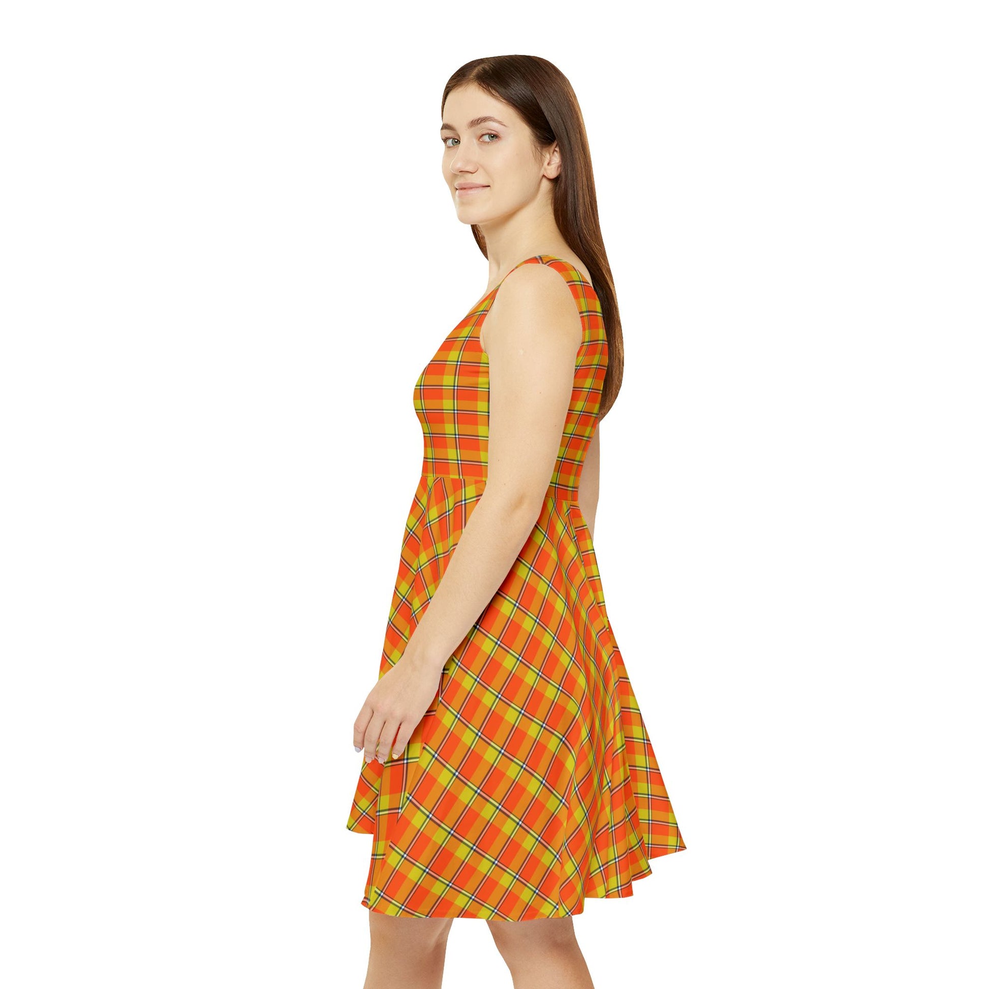 Vibrant Plaid Women's Skater Dress, Fun Summer Dress, Stylish Casual Outfit, Festival Wear, Bright Color Fashion, Autumn Collection - Celtic Scents