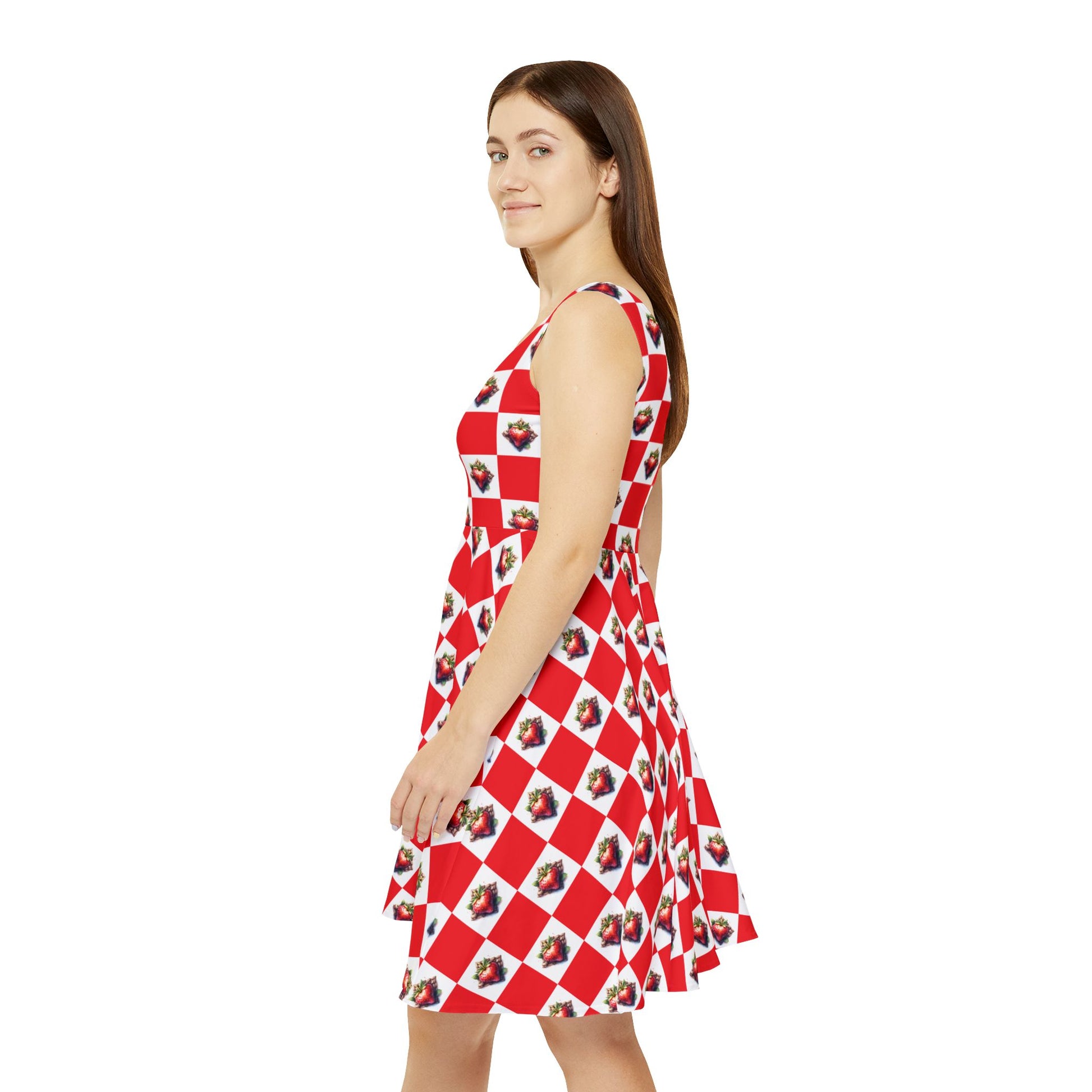 Strawberries Skater Dress, Women's Summer Dress, Casual Dress, Vacation Outfit, Strawberry Print Dress, Festival Wear - Celtic Scents