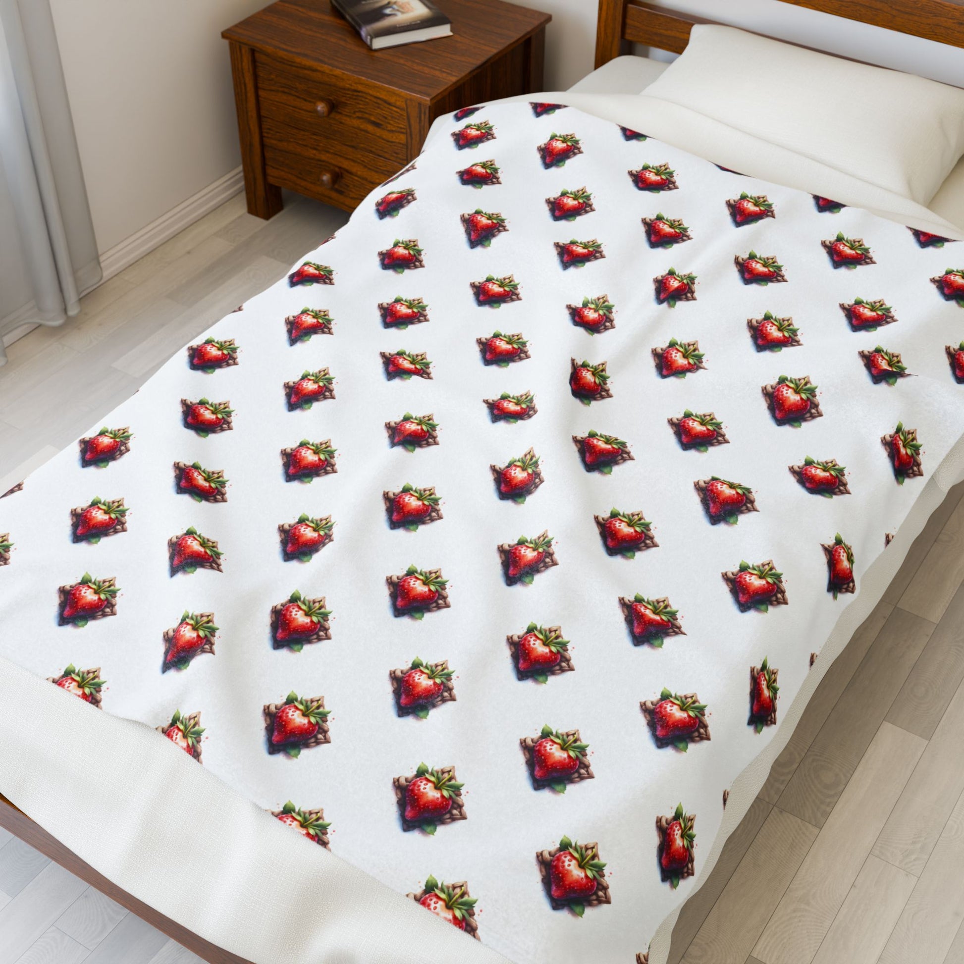 Strawberry Design Velveteen Plush Blanket | Cozy Gift for Home, Soft Blanket for Winter, Holiday Decor, Bedroom Accessory, Comfortable Throw - Celtic Scents