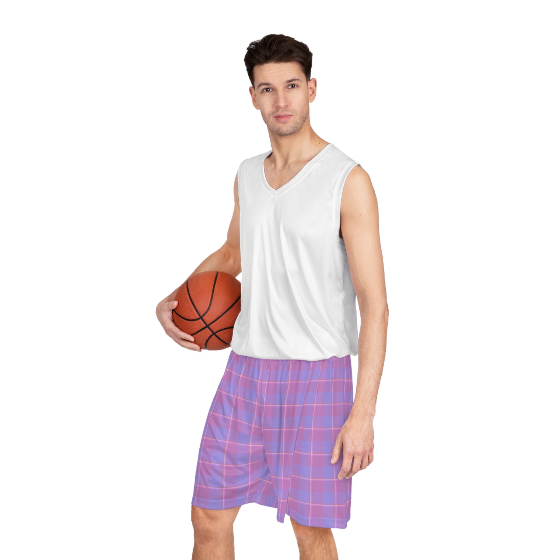 Trendy Pink Plaid Basketball Shorts, Casual Summer Wear, Athleisure, Comfy Workout Gear, Gift for Sports Lovers - Celtic Scents