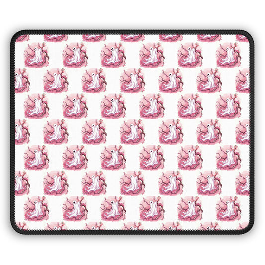 Whimsical Gaming Mouse Pad, Pink Ghost Decor, Gamer Gift, Cute Office Accessory, Pastel Mousepad for Computer