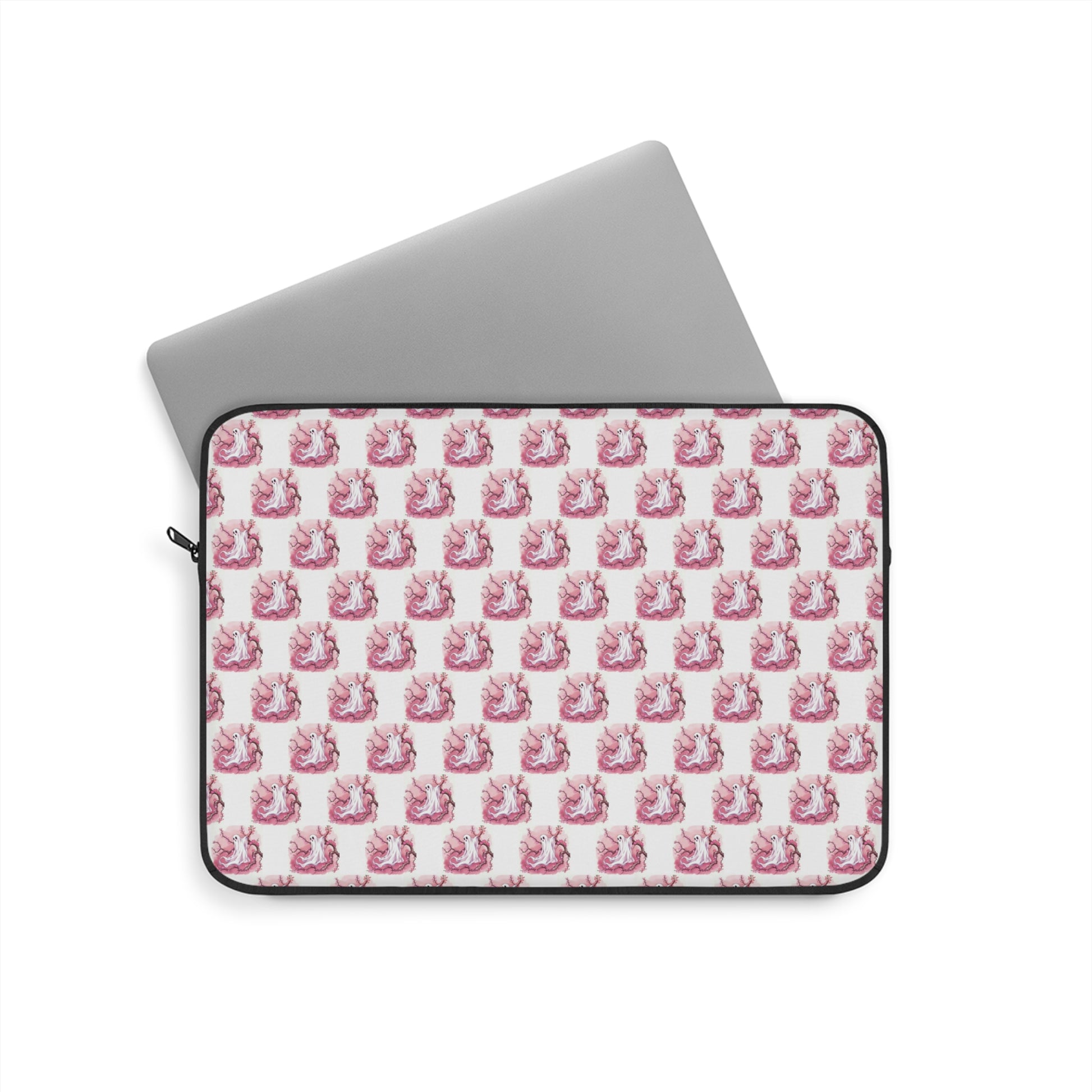 Charming Pink Ghost Laptop Sleeve, Cute Tech Accessory, Gift for Students, Colorful Electronics Cover, Fantasy-themed Sleeve - Celtic Scents