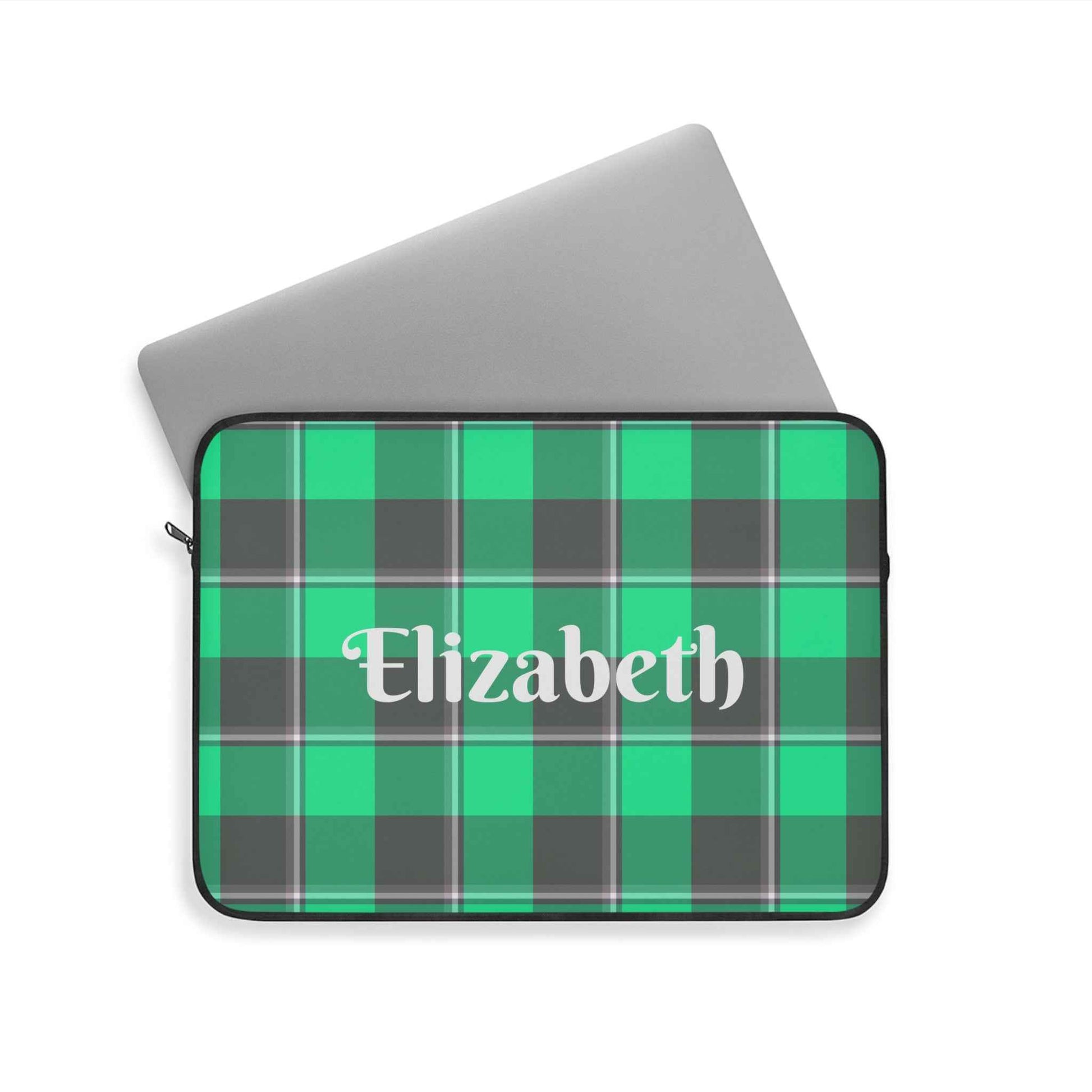 Personalized Green Plaid Laptop Sleeve, Custom Tech Case, Laptop Bag, Gift for Her, Back to School Essentials