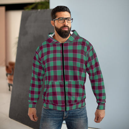 Plaid Unisex Zip Hoodie, Cozy Layering, Casual Wear, Gift for Him/Her, Fall/Winter Fashion, Outdoor Activities, Everyday Comfort - Celtic Scents