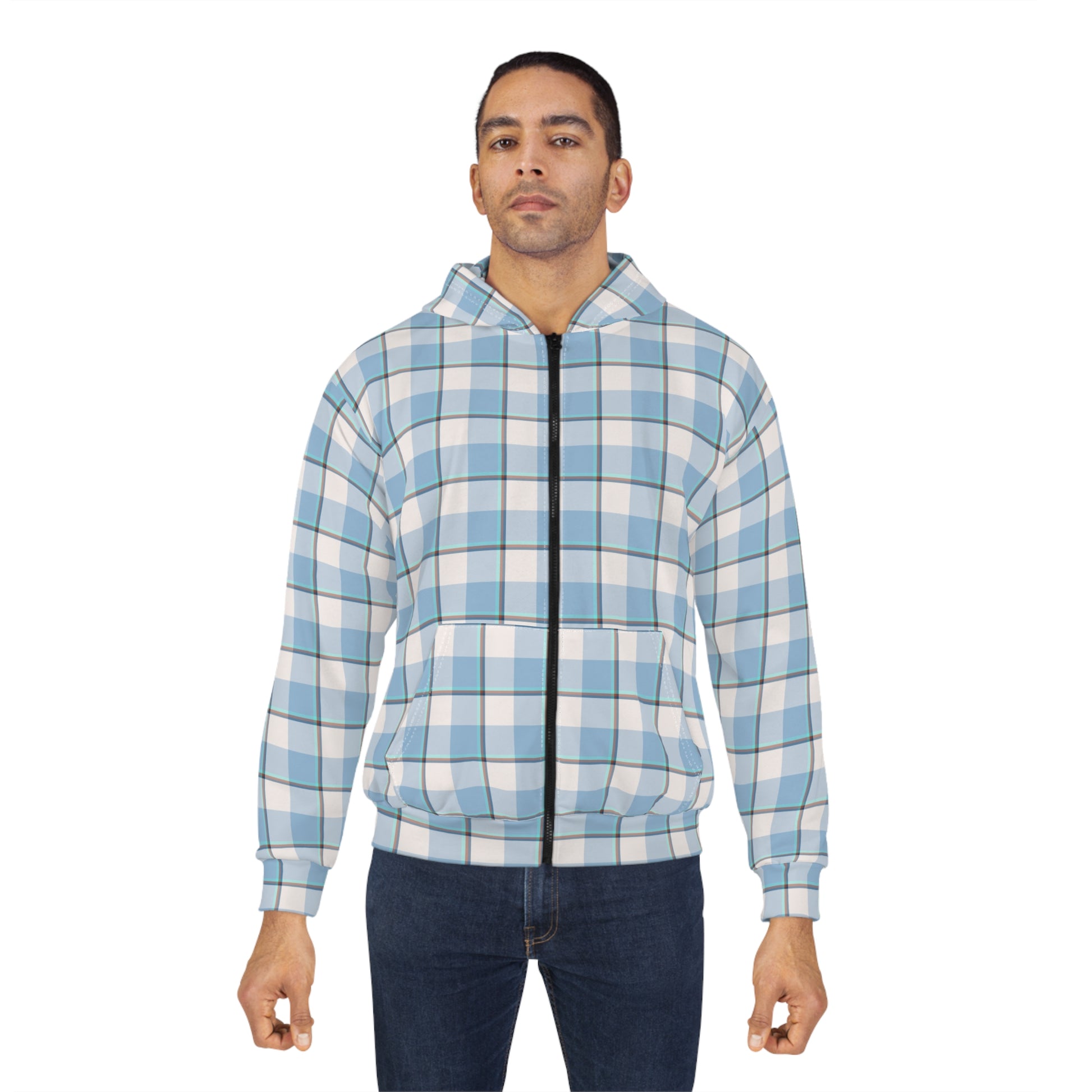 Blue Checkered Unisex Zip Hoodie, Cozy Streetwear for All, Stylish Workout Hoodie, Ideal Gift for Birthdays, Casual Outfits - Celtic Scents