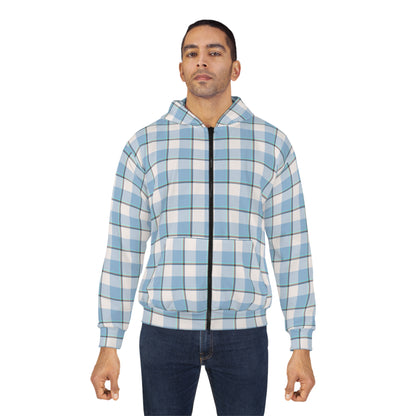 Blue Checkered Unisex Zip Hoodie, Cozy Streetwear for All, Stylish Workout Hoodie, Ideal Gift for Birthdays, Casual Outfits - Celtic Scents
