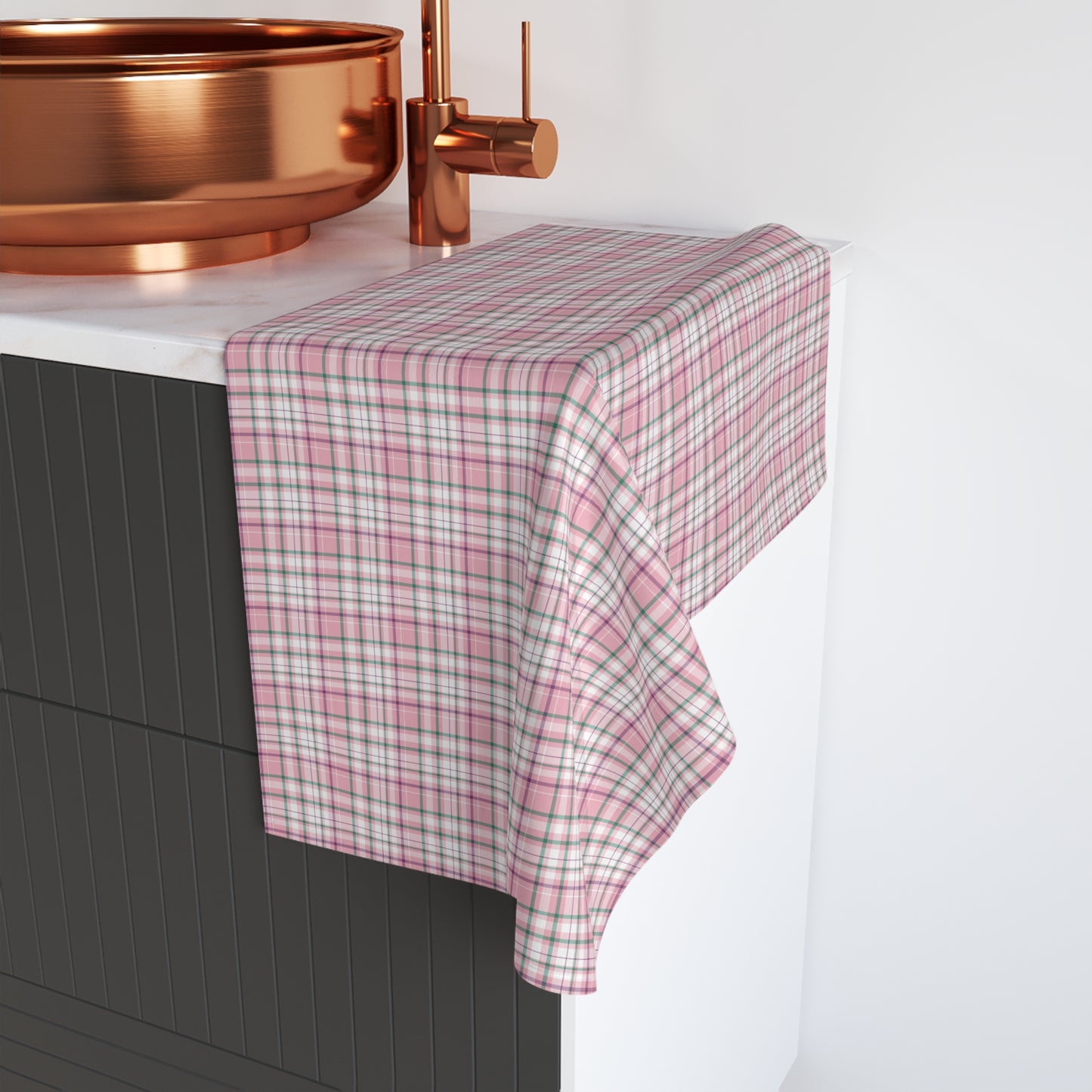 Chic Pink Plaid Hand Towel, Decorative Kitchen Towel, Farmhouse Decor, Gift for Her, Bath Towel, Home Essentials