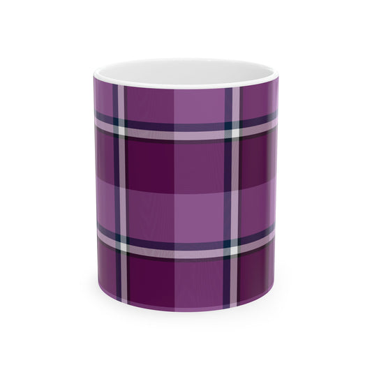 Cozy Plum Plaid Ceramic Mug - Perfect for Home, Gift for Coffee Lovers, Seasonal Decor, Tea Drinkers, Cozy Evenings